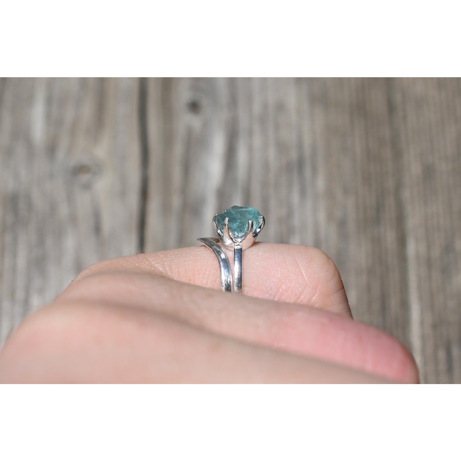 Aquamarine ring set, raw crystal ring sterling size 3 4 5 6 7 8 9 10 11 12 13