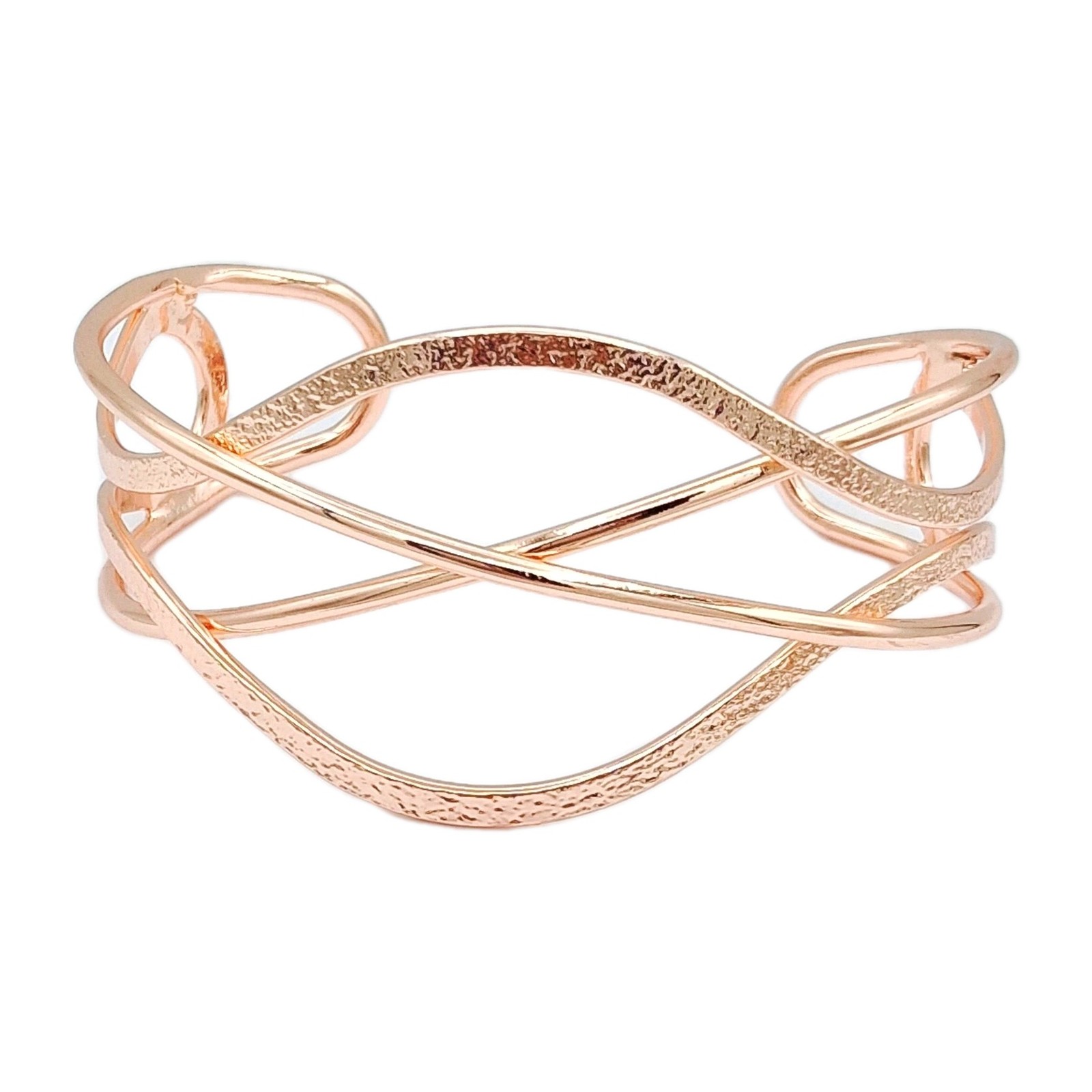 Rose Gold Tone Twisted Wire Openwork Cuff Bracelet 7″ Minimalist Glam