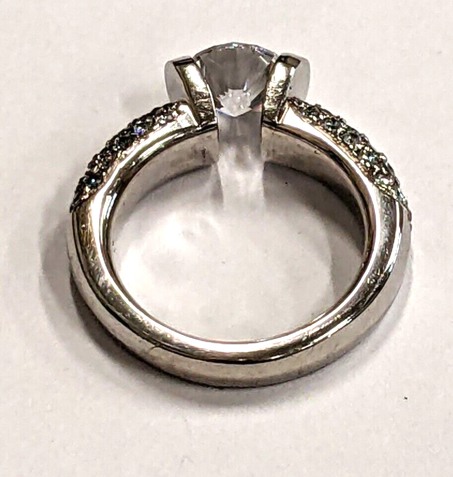 Gelin & Abaci 14K White Gold Diamond Pave’ Tension Set Cubic Zirconia Main Stone