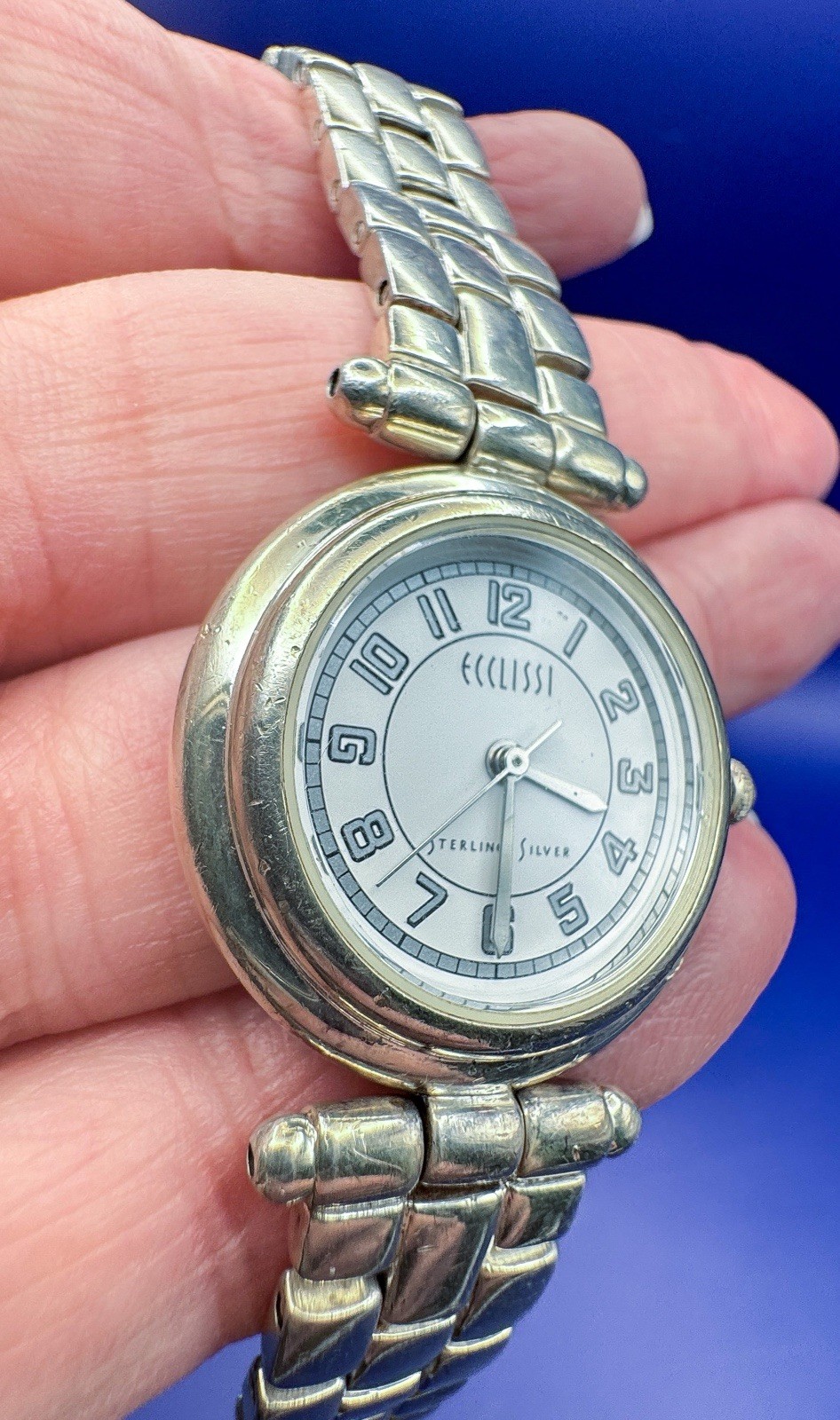 Vintage Ecclissi Women’s Solid Sterling Silver Watch Band 925 New Battery Works