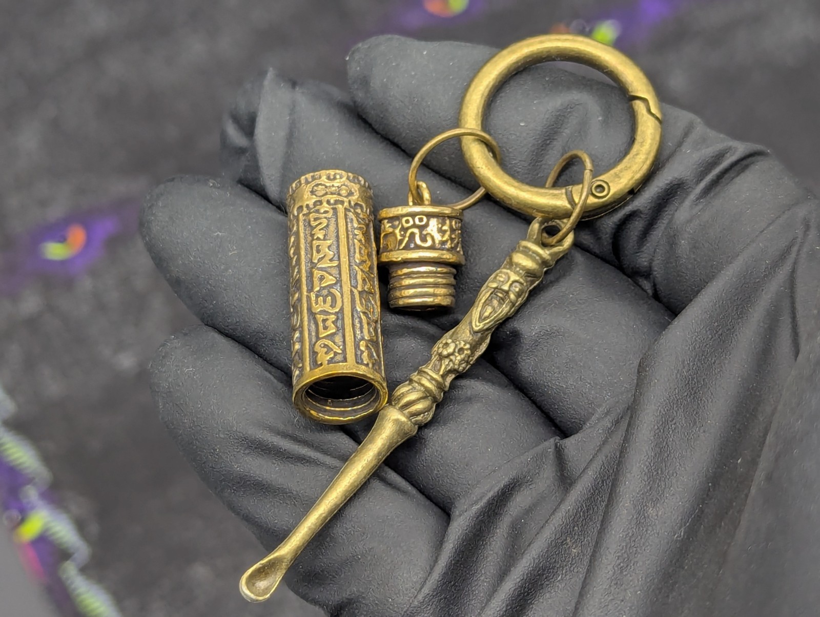 Magic Powder FUMAN CHU Ornate Mini Spoon & Screw Top Jar EDC Rave Keyring