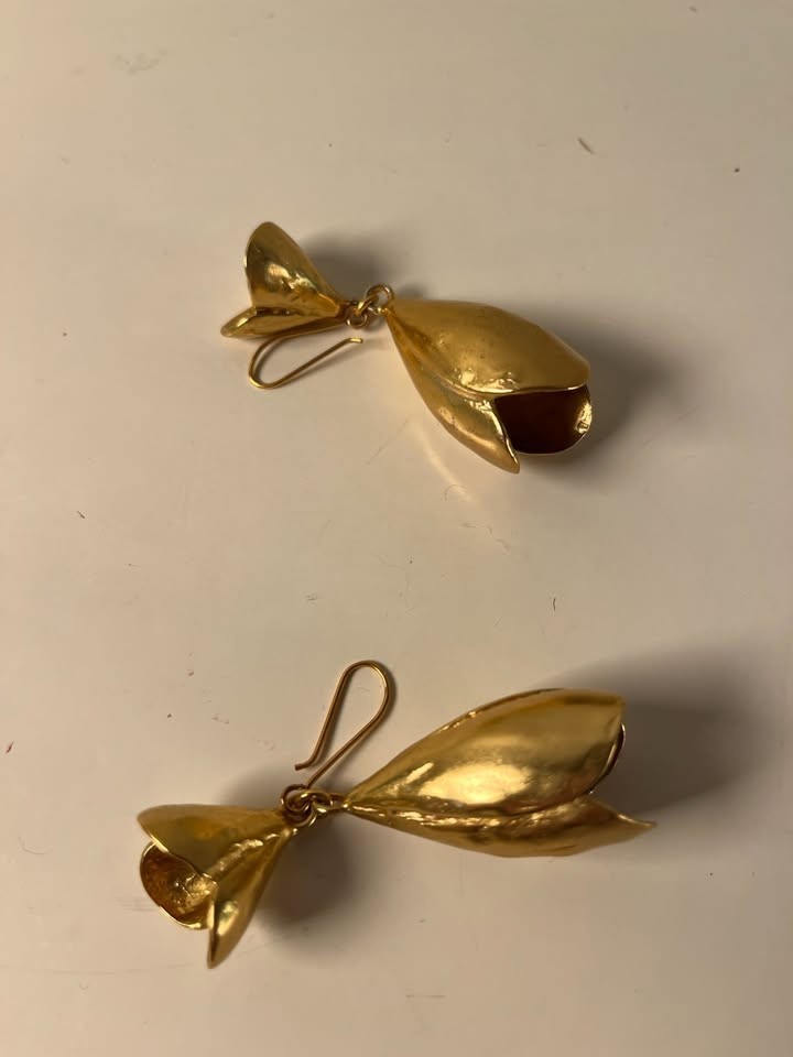 Zara Gold Bell Flower Statement Earrings