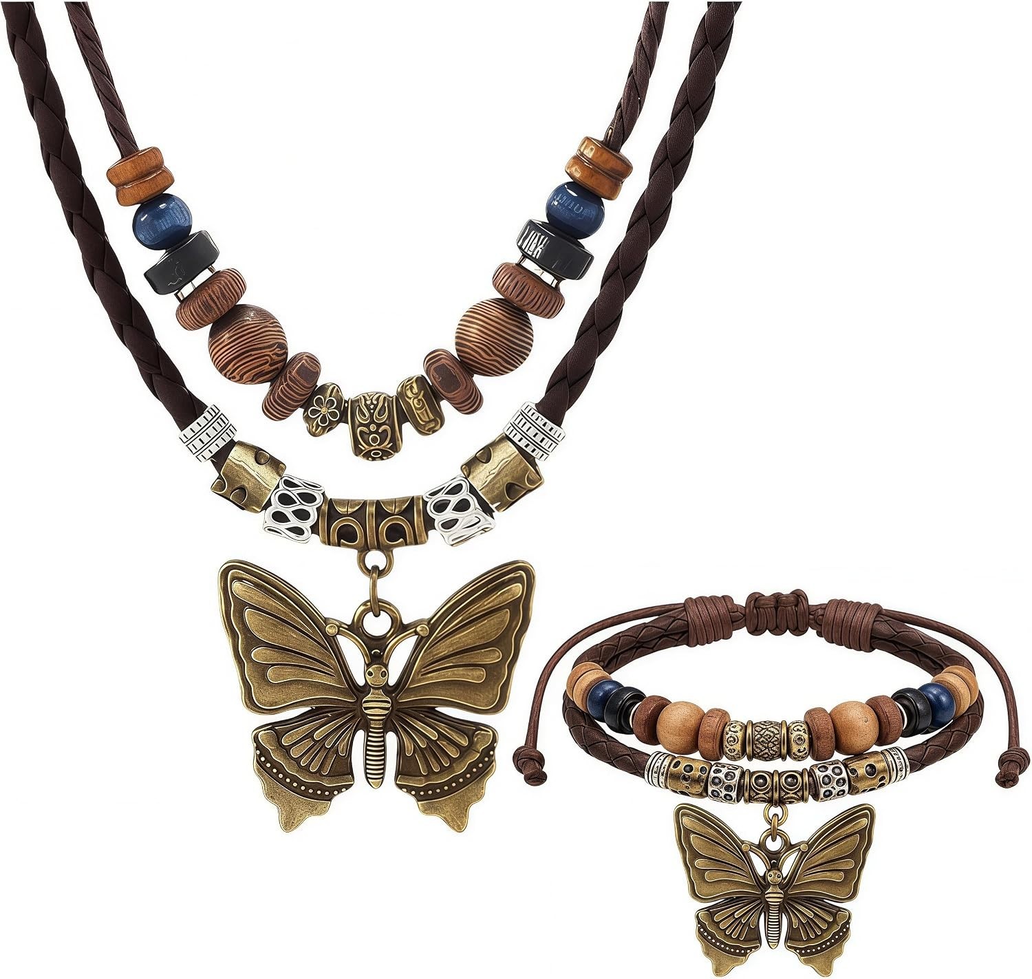 Artisan Bohemian Jewelry Set – Butterfly & Floral Designs, 4-Piece Accessory Set