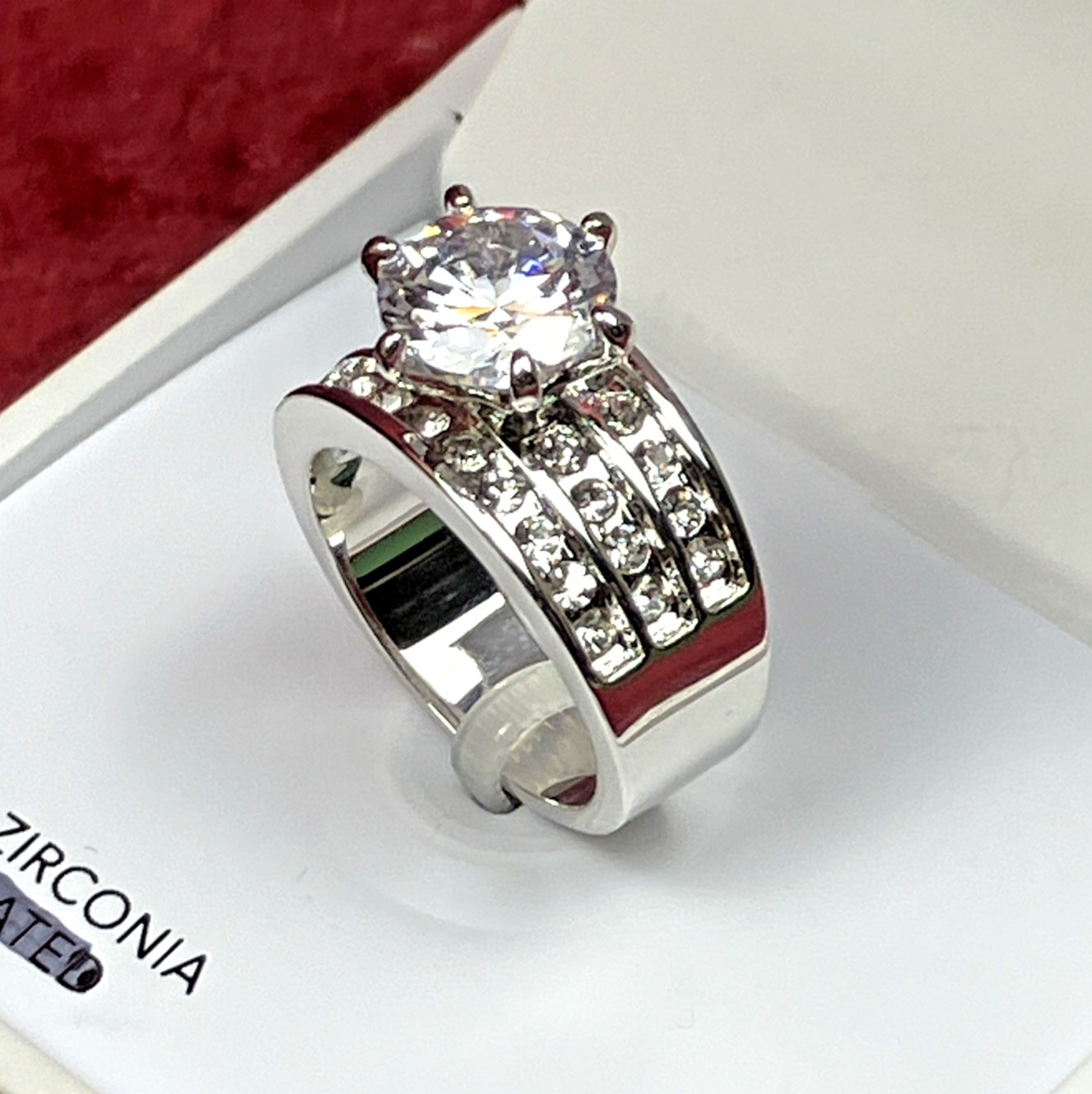 Charter Club Crystal Triple Row Solitaire Ring In Silver Plate Sz 7 NIB $35