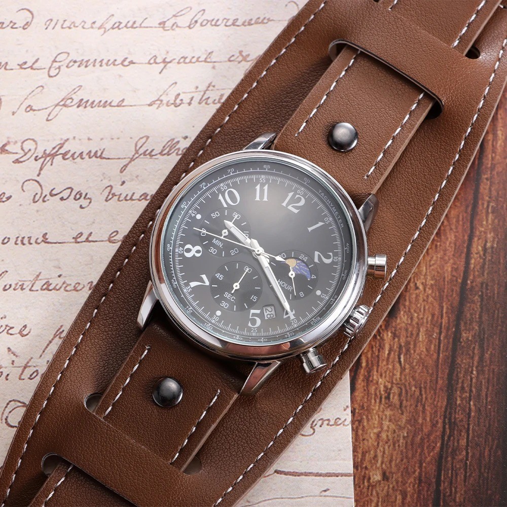 20 22 24mm Bund Strap Men’s Watch Band Vintage Cowhide Cuff Watchband