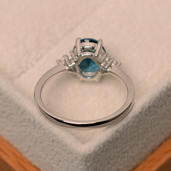 2.15 Ct Oval Cut Natural Topaz Diamond Wedding Ring 14K White Gold Size 7
