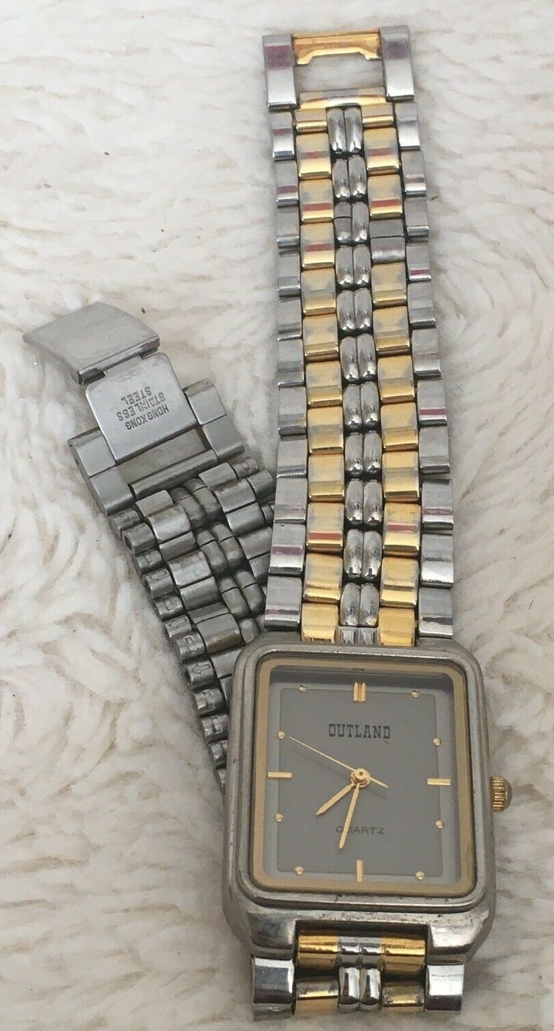 Vintage Outland Mens 8″ Quartz Watch 9045 Swiss Parts Need V377 Battery Fada Ind