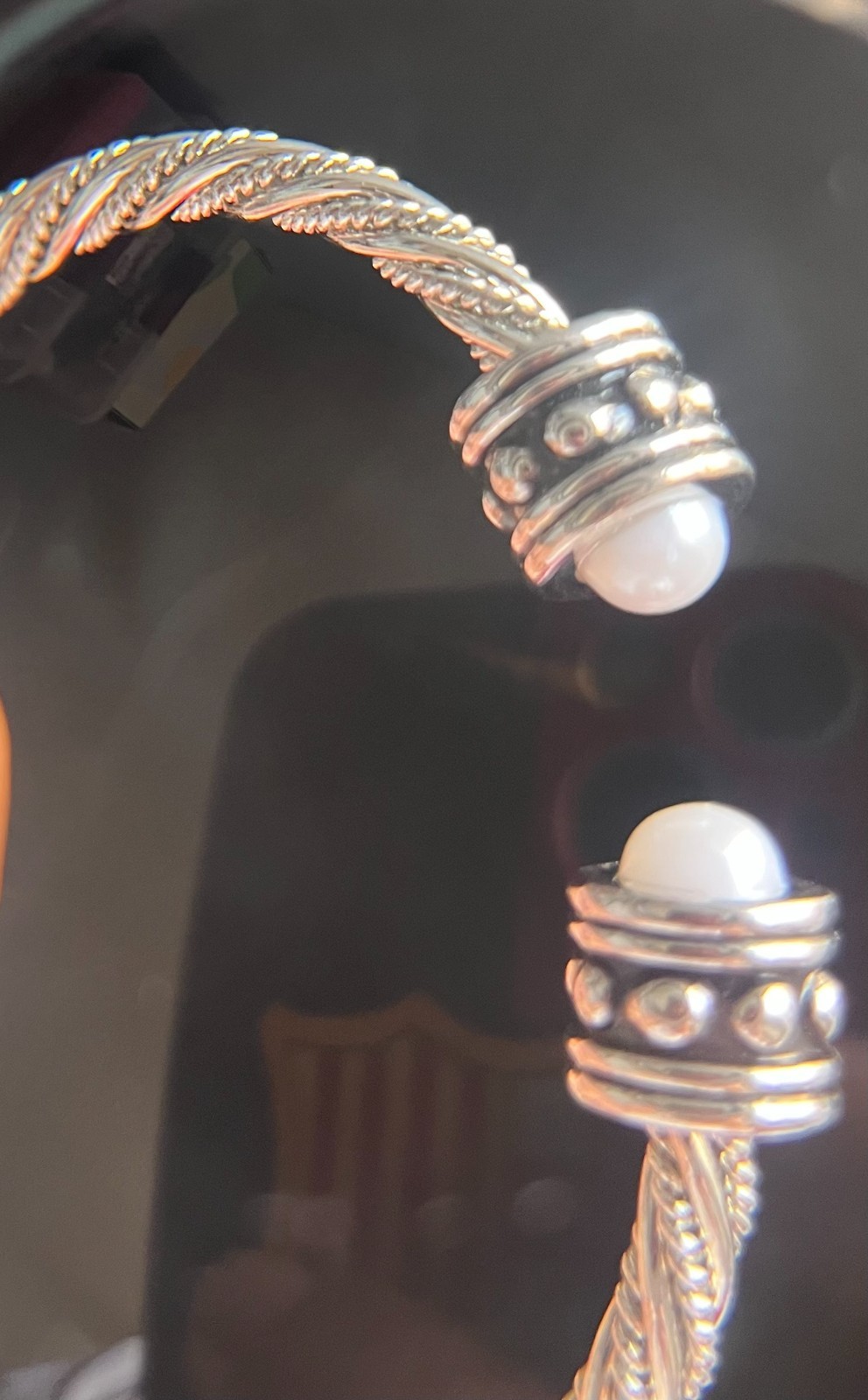 Two Tone Cable Twist Cuff Bracelet with Pearls Fashion Jewelry