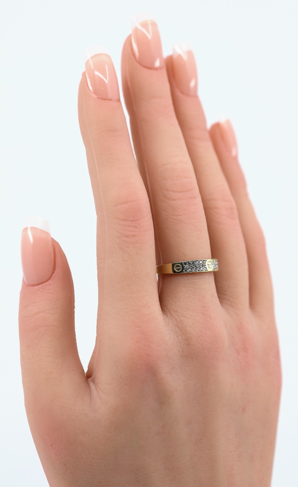 14K Solid Yellow Gold CZ Pave Womens Stackable Band Ring Screw Motif – Size 8.25