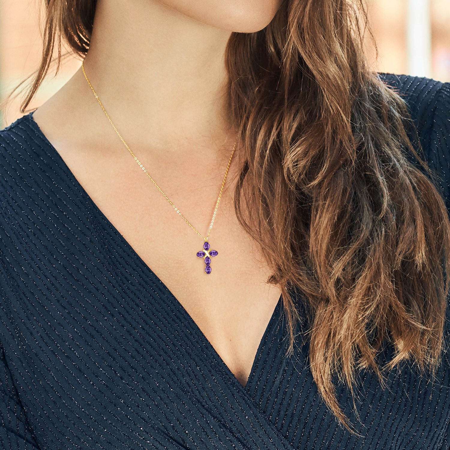 18K Yellow Gold Plated Silver Cross Pendant Necklace For Women (2.25 Cttw,