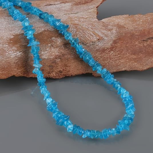 Neon Apatite Rough Nugget Beaded Necklace in 925 Sterling Silver, 24 Inch