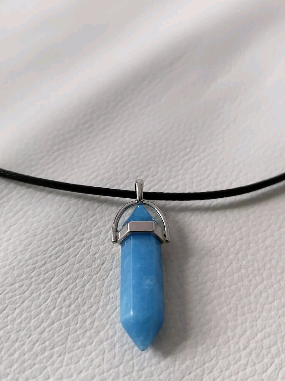 Hexagonal pendulum choker blue turquoise gemstone jewellery hexagon pendant: 60cm