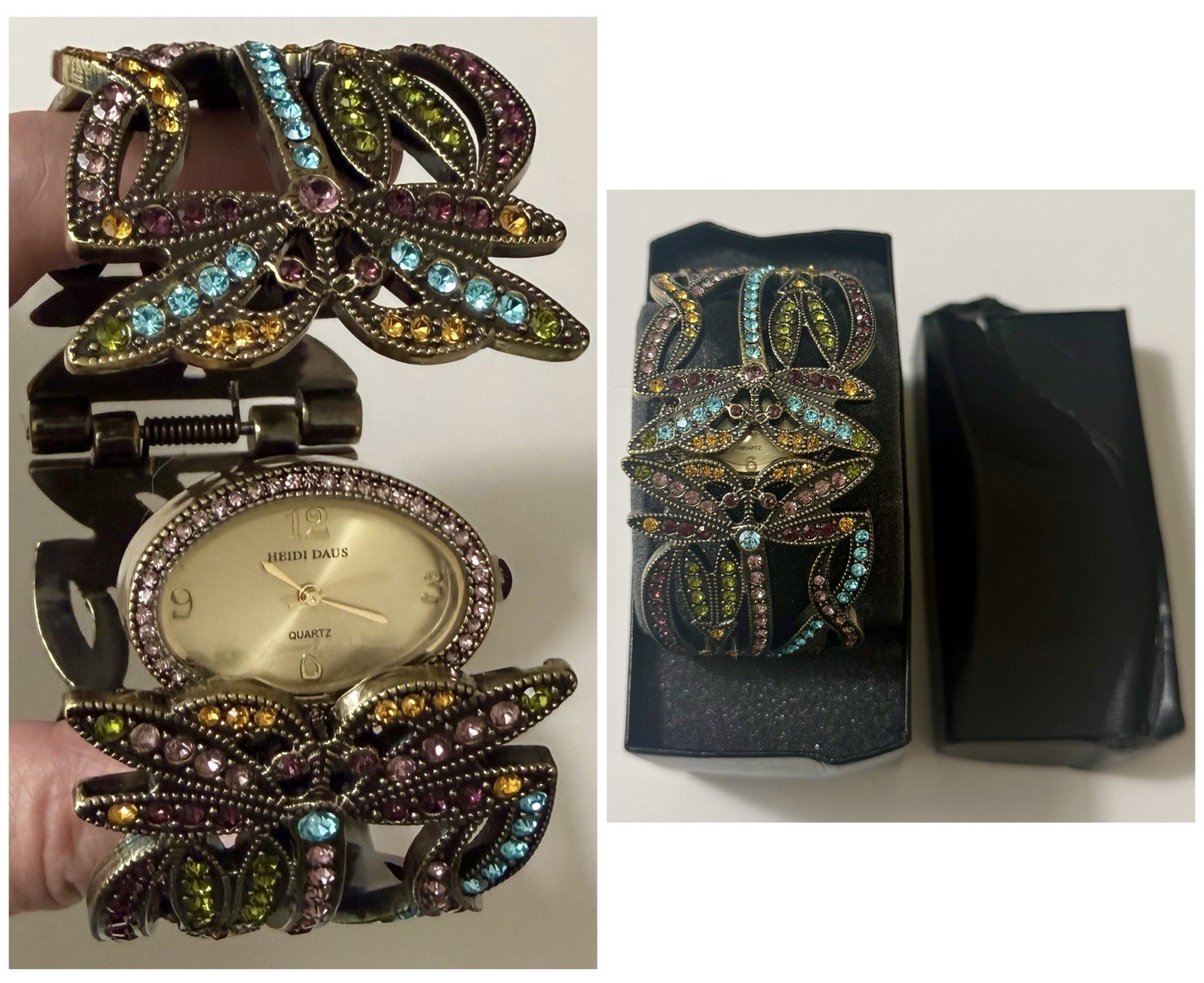 Heidi Daus Dancing Dragonfly Crystal Bangle Bracelet Watch Unused Untested w/Box