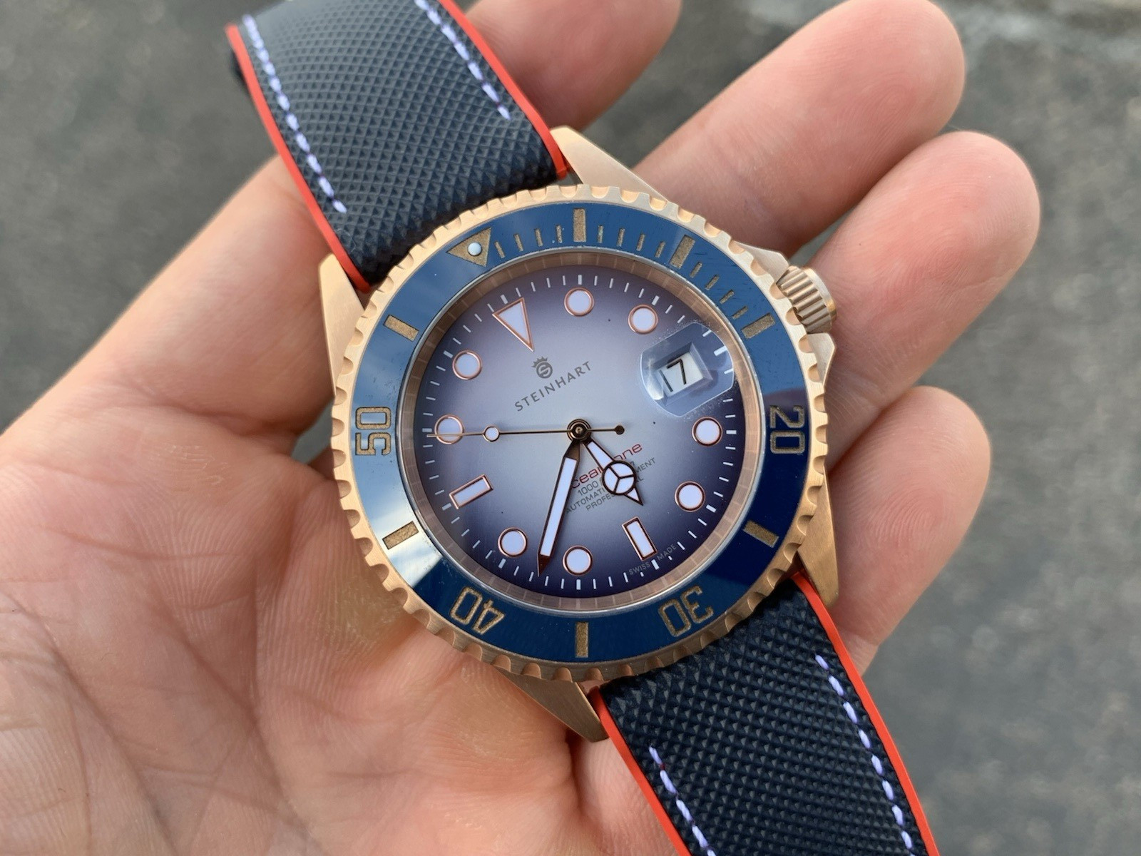Steinhart Ocean One Stainless Steel Rose Gold Blue 42mm Automatic Watch