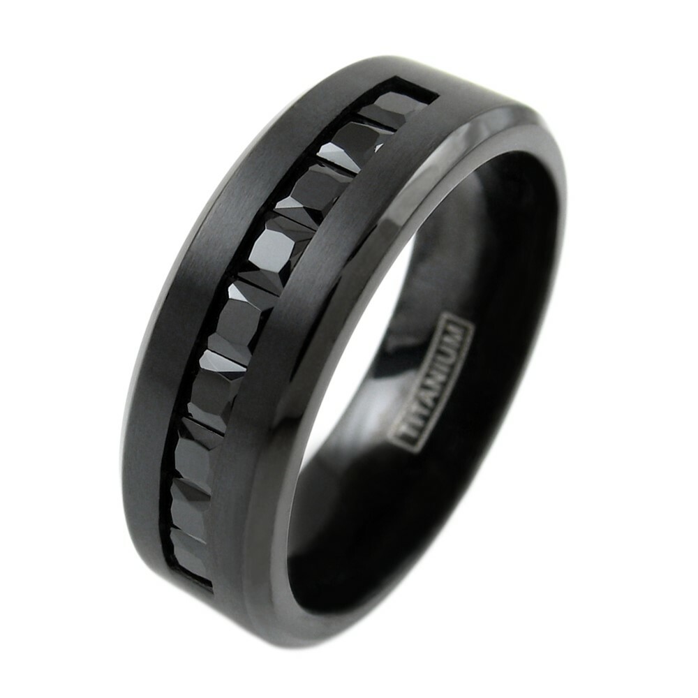 Black Titanium Men’s 1.8 Carat Princess Cut Black CZ Brushed Wedding Band Ring