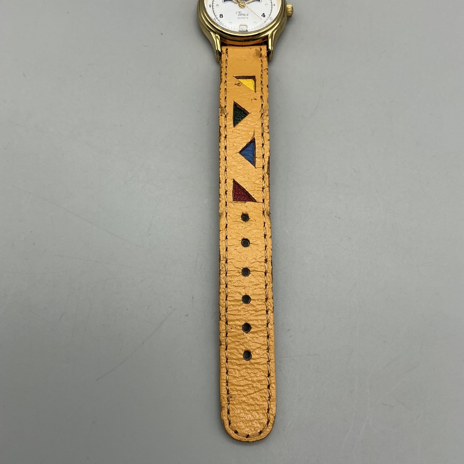 Vtg Timex Womens Watch 24mm Gold Tone Moon Phase Leather Date New Battery