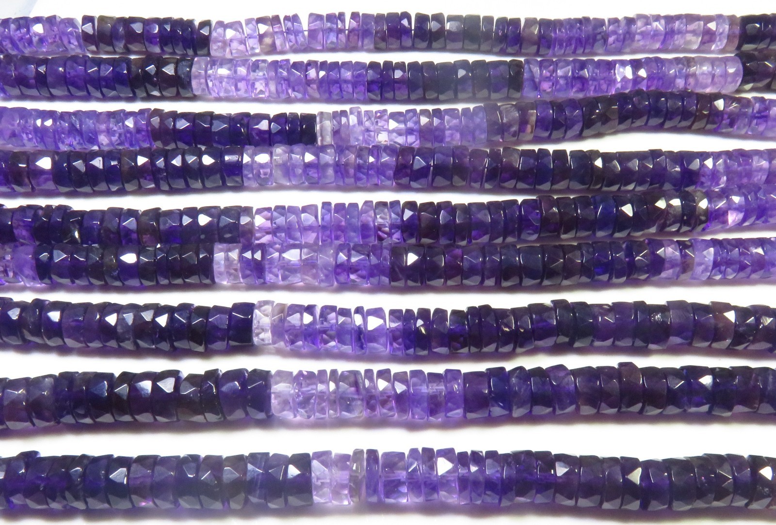 Purple Amethyst Shaded Gemstone 16″ Inch Natural Multi Heishi Faceted Beads 7 mm