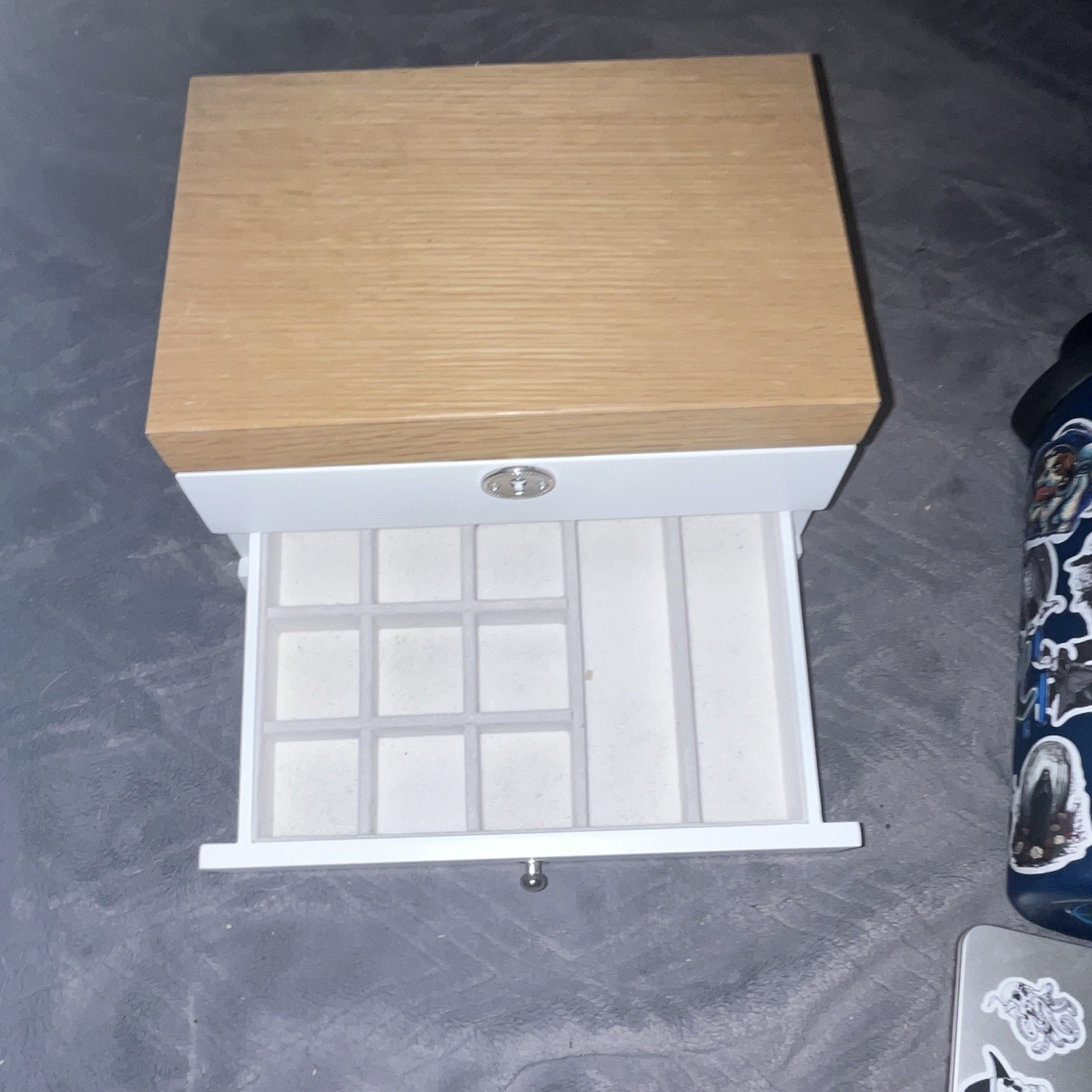 White Brown Wood Jewelry Box w/ Mirror, Key, Soft Lining, w/Scentbird Oil Case