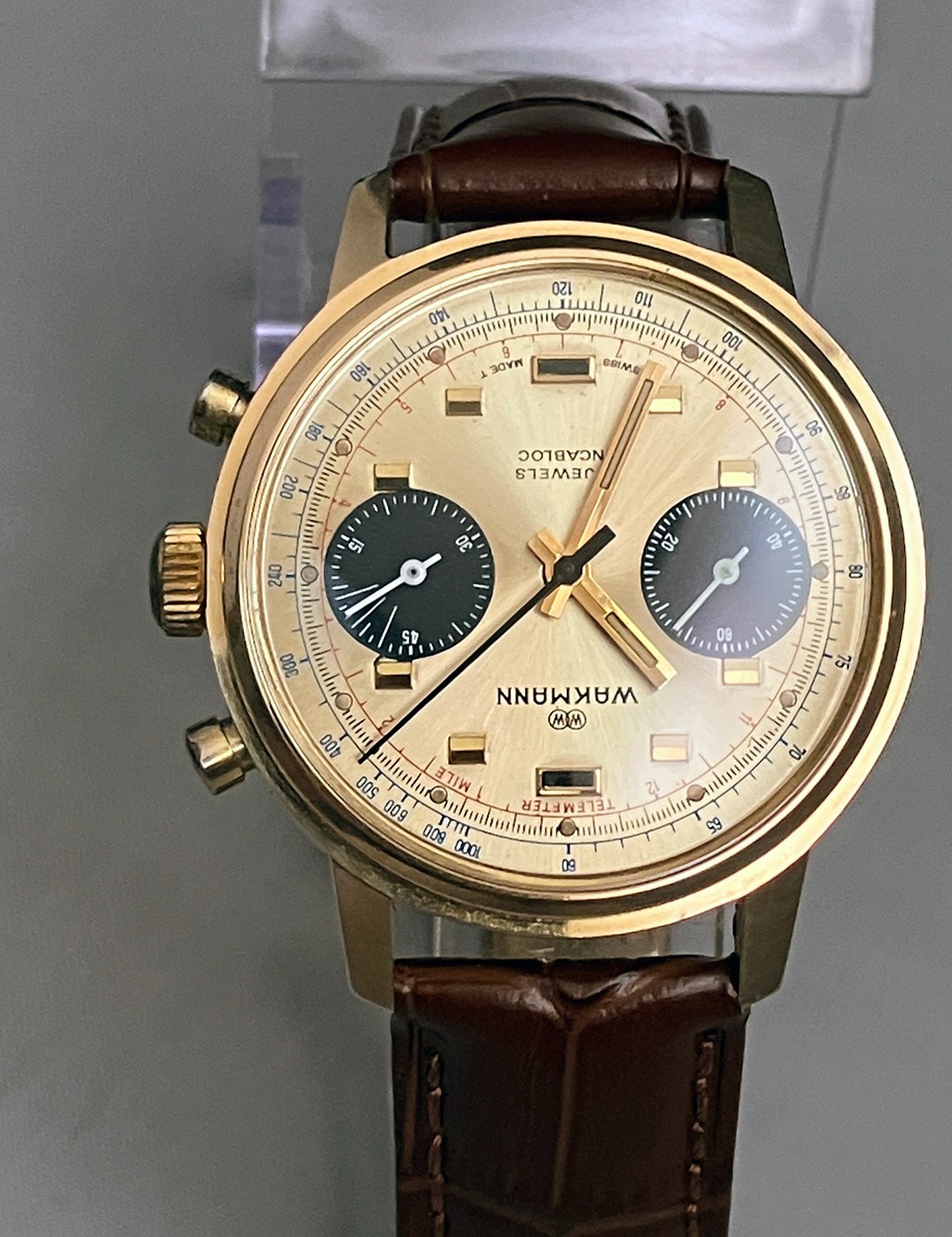 Vintage Wakmann 1376 Chronograph Valjoux 7733 Gold-tone, Working Well