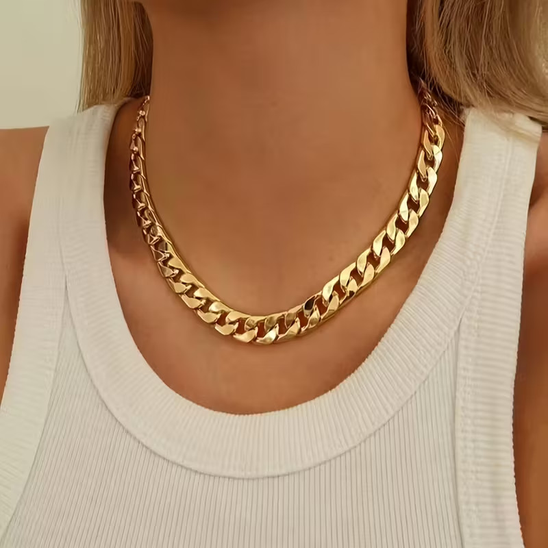 Golden Toned Chunky Chain Necklace Fashion Jewelry Hip Hop Punk Women Men Gift
