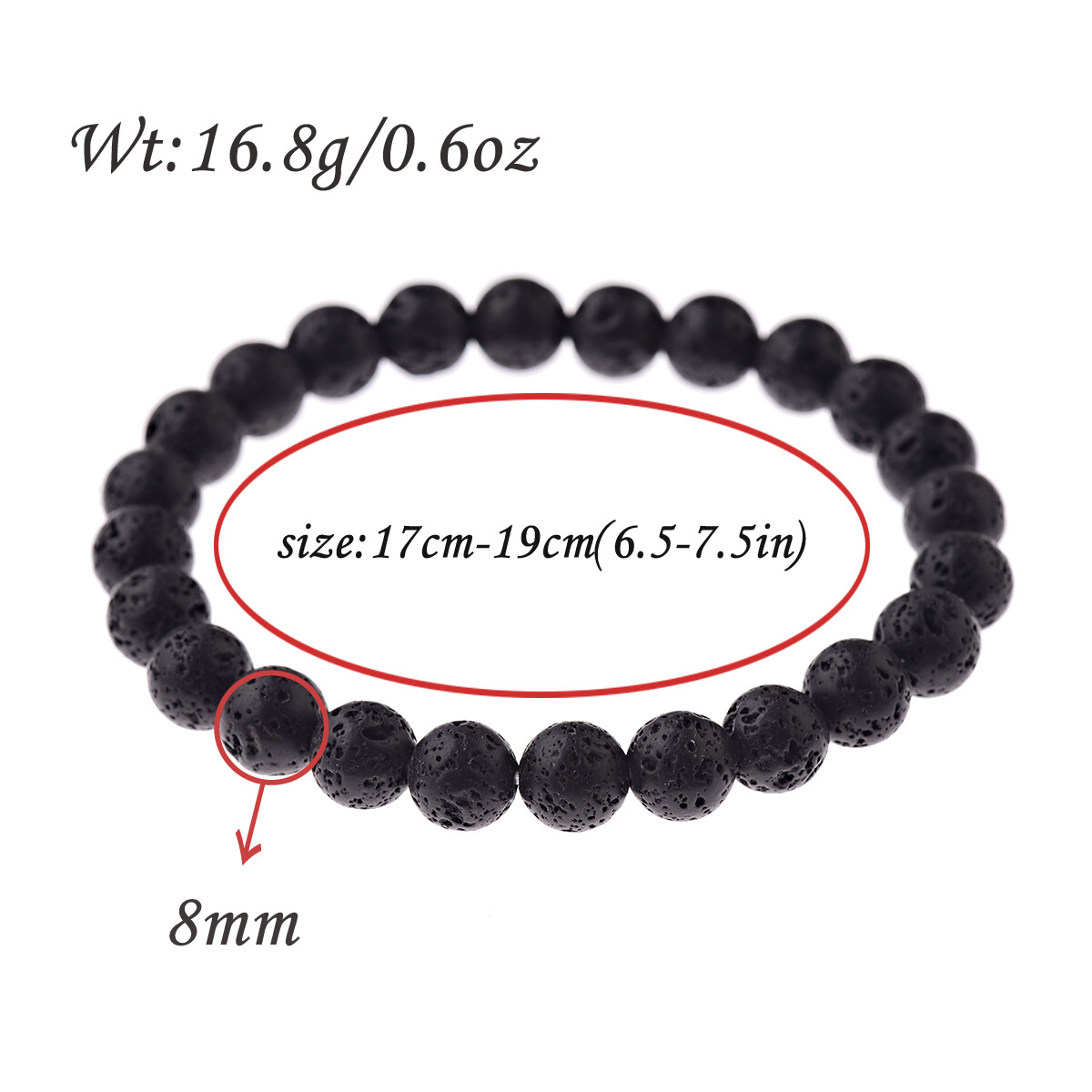 2Pcs Punk Men’s 8mm Lava Rock Diffused Stone Wolf Head Charm Bracelets Bangle