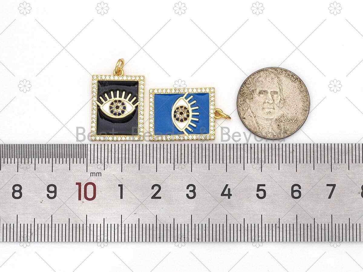 Colorful Enamel Evil Eye On Rectangle Pendant, 18K Gold Filled CZ Micro Pave