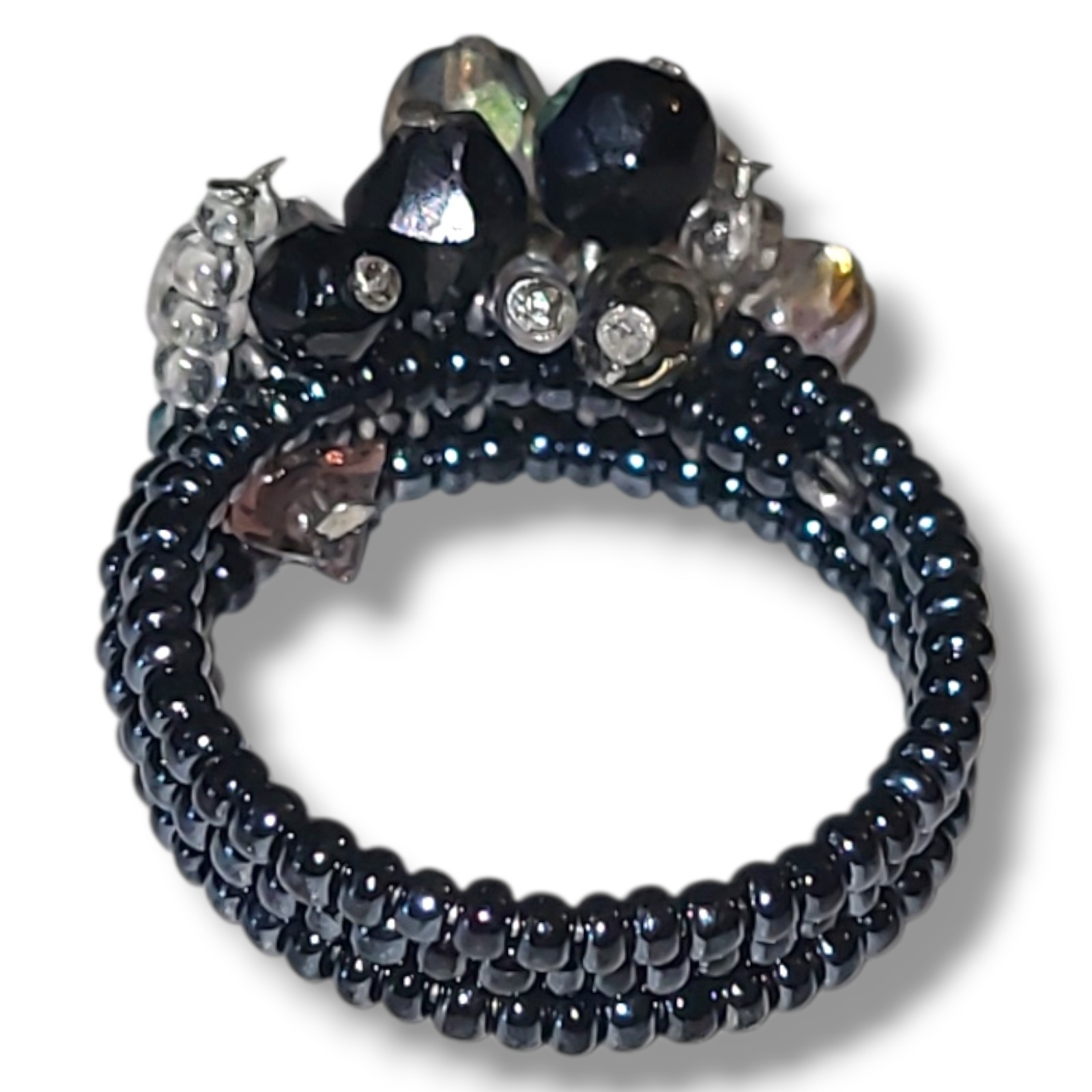 Handmade Bead Cluster Beaded Wrap Ring Adjustable Size