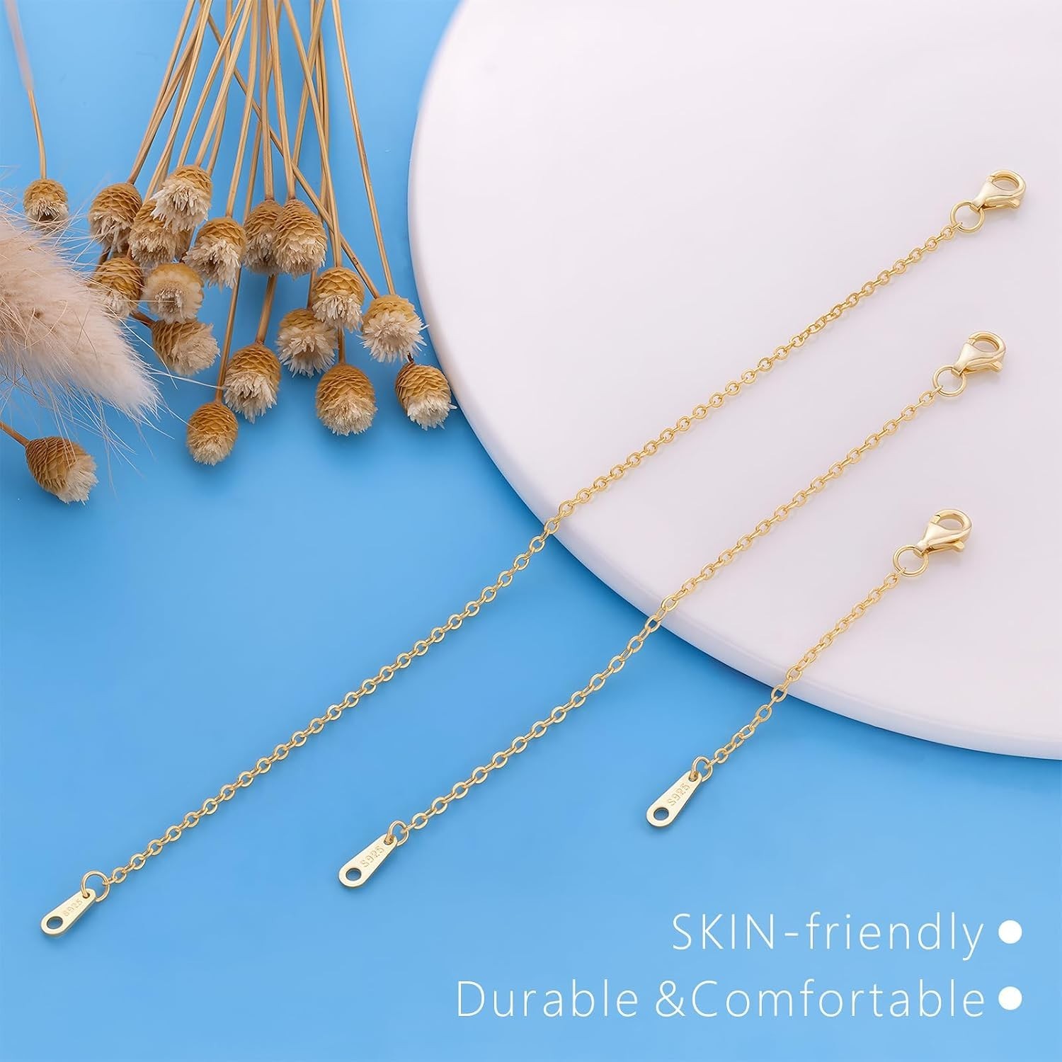 Luxury 925 Sterling Silver & Gold Necklace Extenders – 2, 4, 6 Inch Sets
