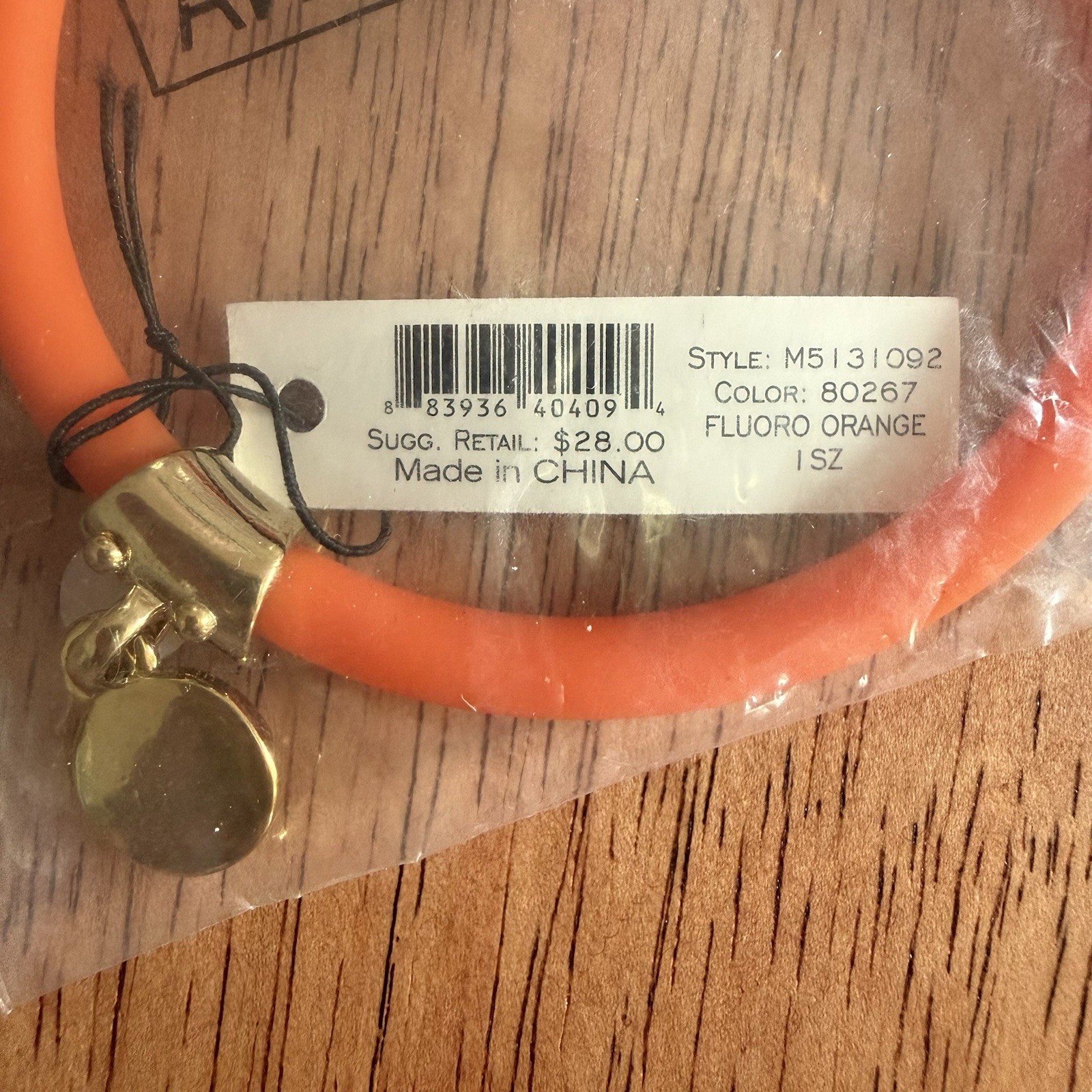 Marc by Marc Jacobs Orange Elastic Silicone Bracelet w/ Gold-Tone Logo Charm NWT