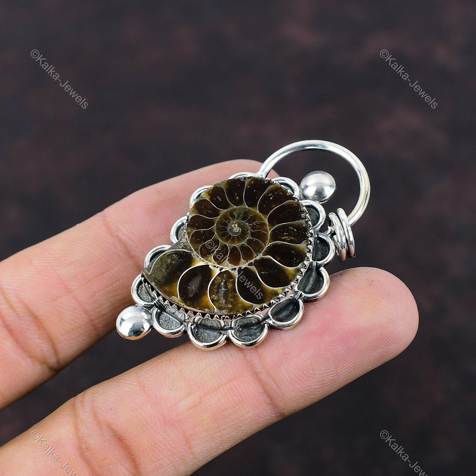 Anniversary Gift For Her Natural Ammonite Fossil Gemstone Pendant 925 Silver