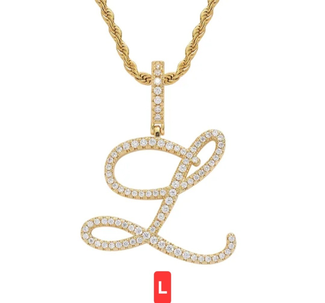 Rhinestone Script Initial Pendants GOLDTONE Sizes in Description (S12)