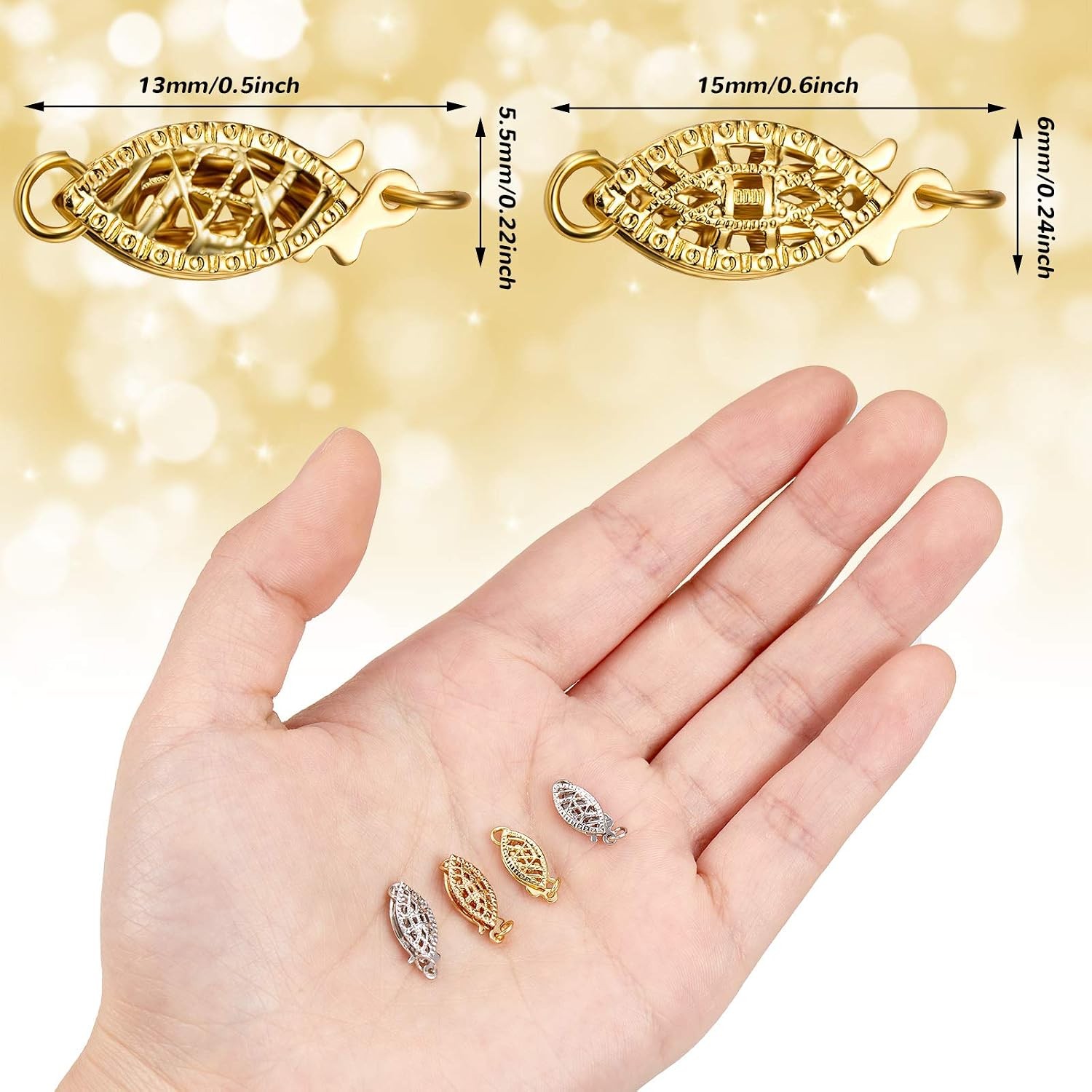 Pearl Filigree Necklace Oval Filigree Fish Hook Clasp Jewelry Slide 4 Piece