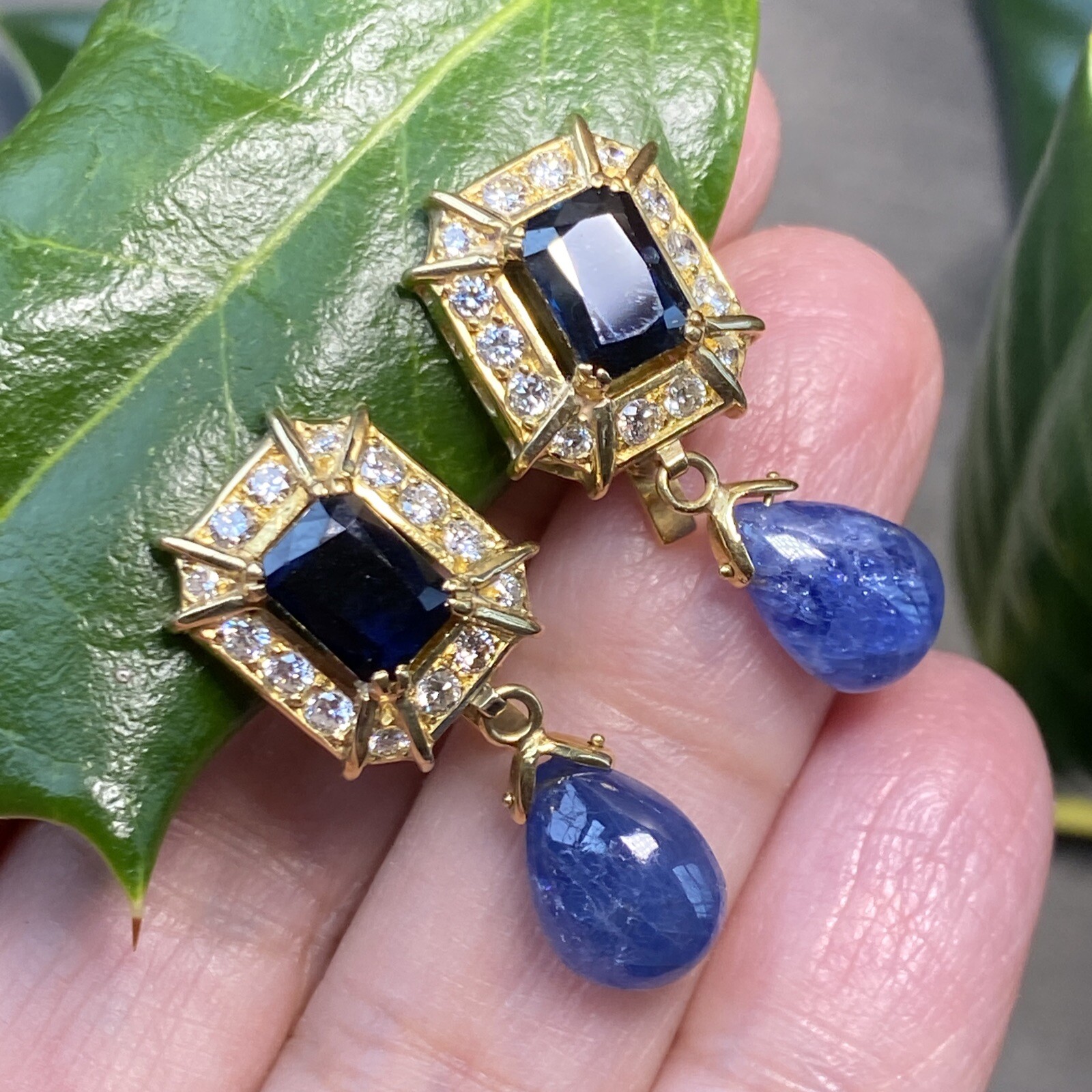 Vintage Diamond Sapphire Earrings Estate Fine Jewelry Pre-Owned