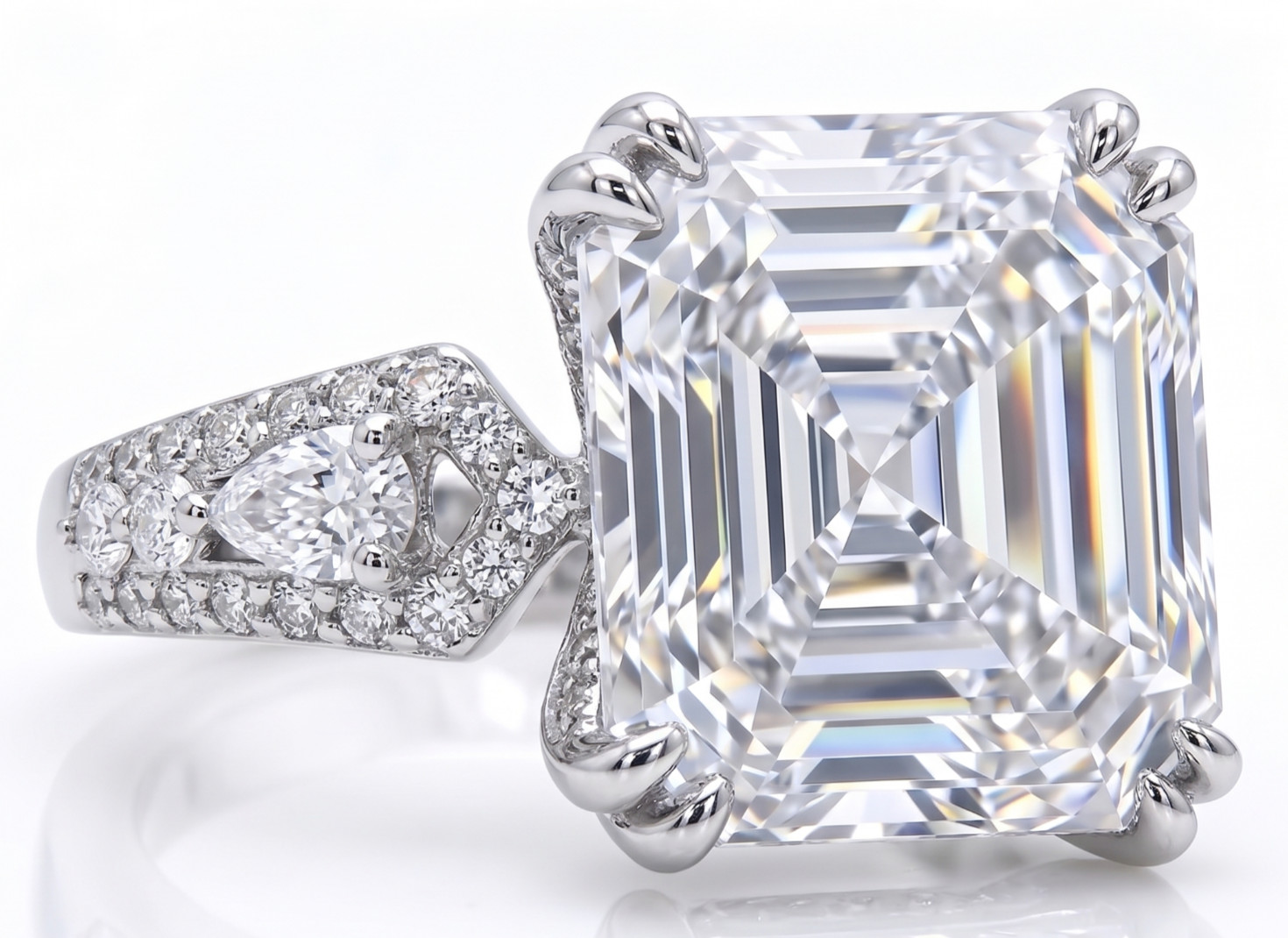 RARE 8.60 Ct Certified Asscher Cut White Natural Diamond Ring White Gold Finish
