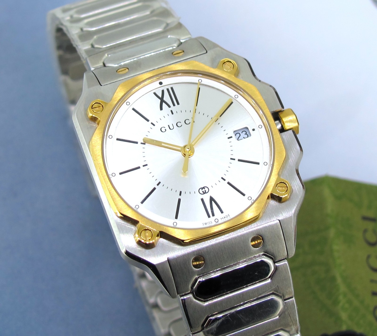 Gucci G-Flat Quartz Stainless Steel 30mm Silver Dial Women’s Watch YA166506
