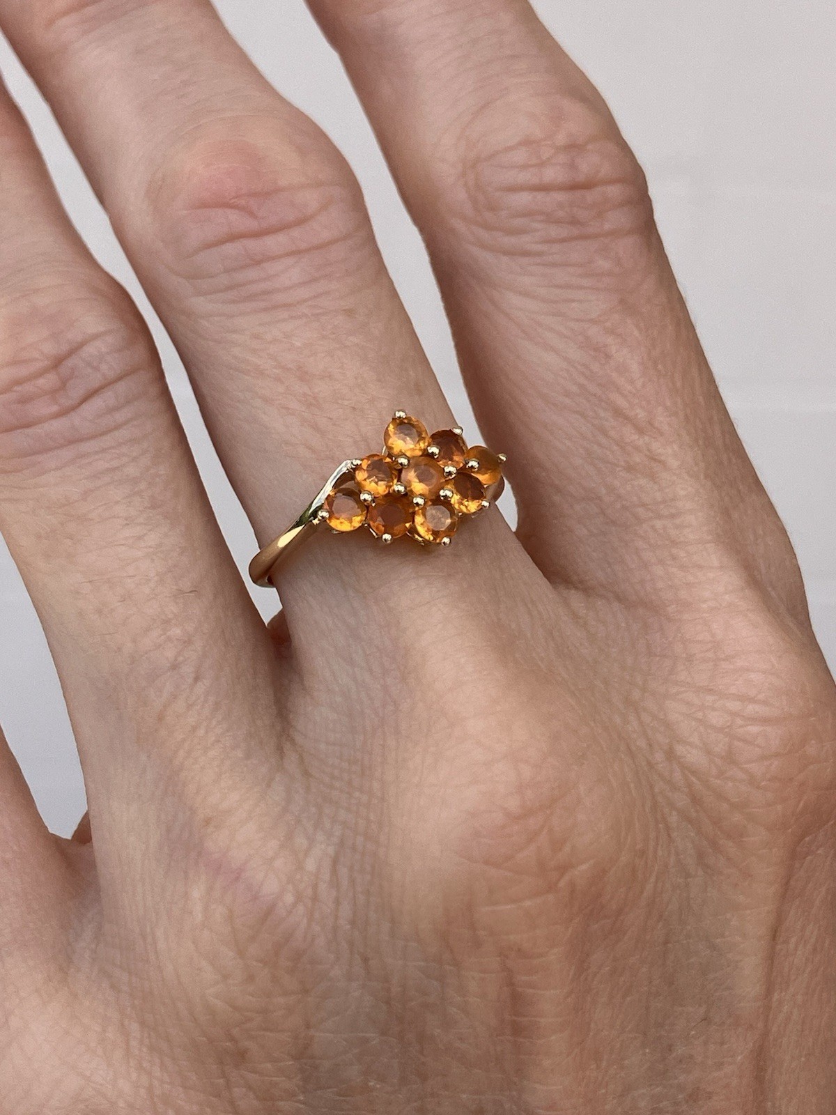 10K Gold Orange Cluster Ring Size 7.25 STS India Glass or Gemstones 1.95g