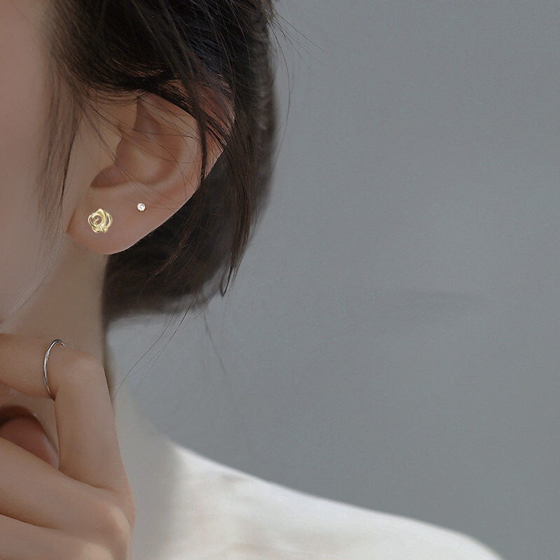 925 Silver Post Abstract Love Flower Rose Stud Earrings 5mm Women Girl S6