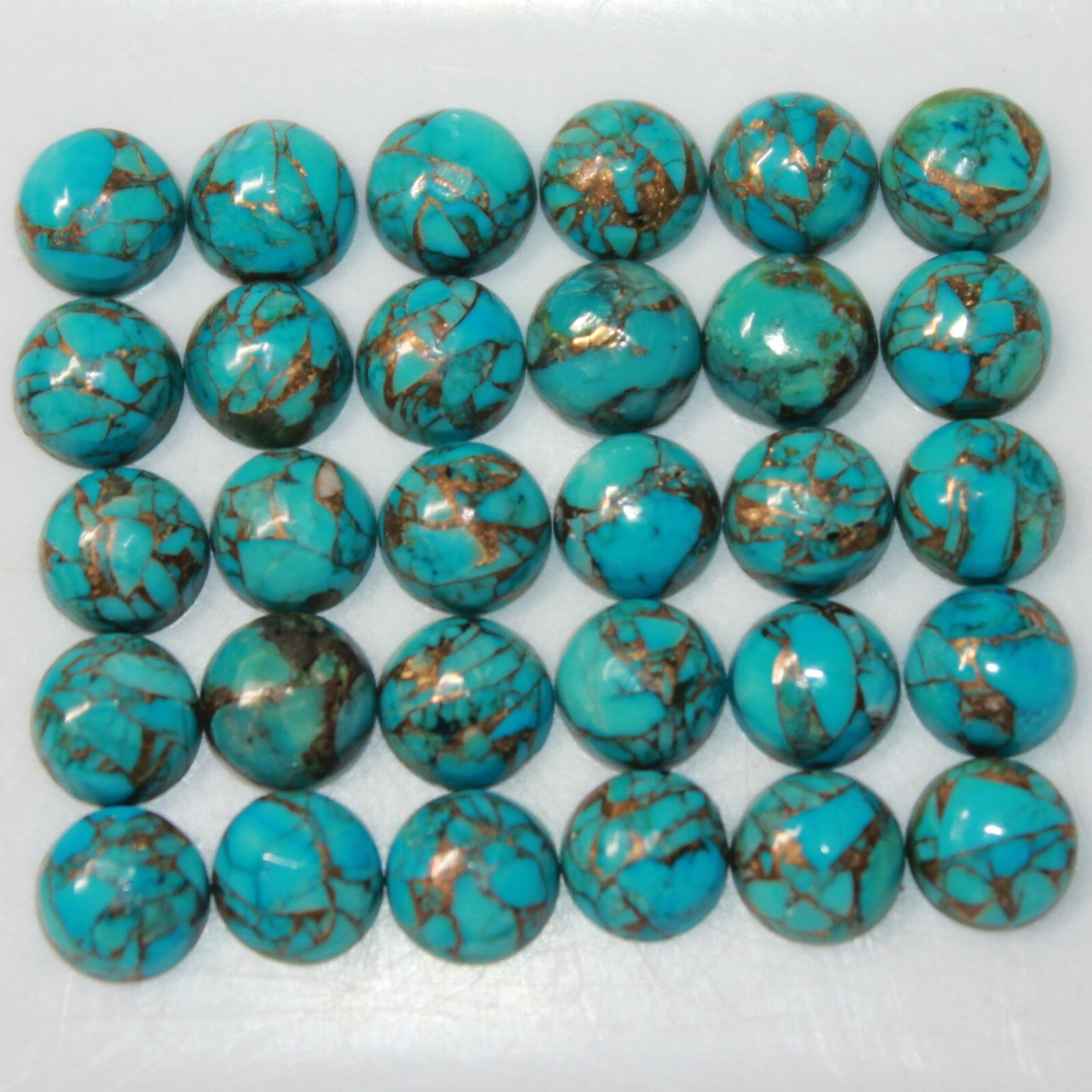 Blue Copper Turquoise 3mm, 4mm, 5mm, 6mm, 8mm, 10mm & 12mm Round Cabochon Gems