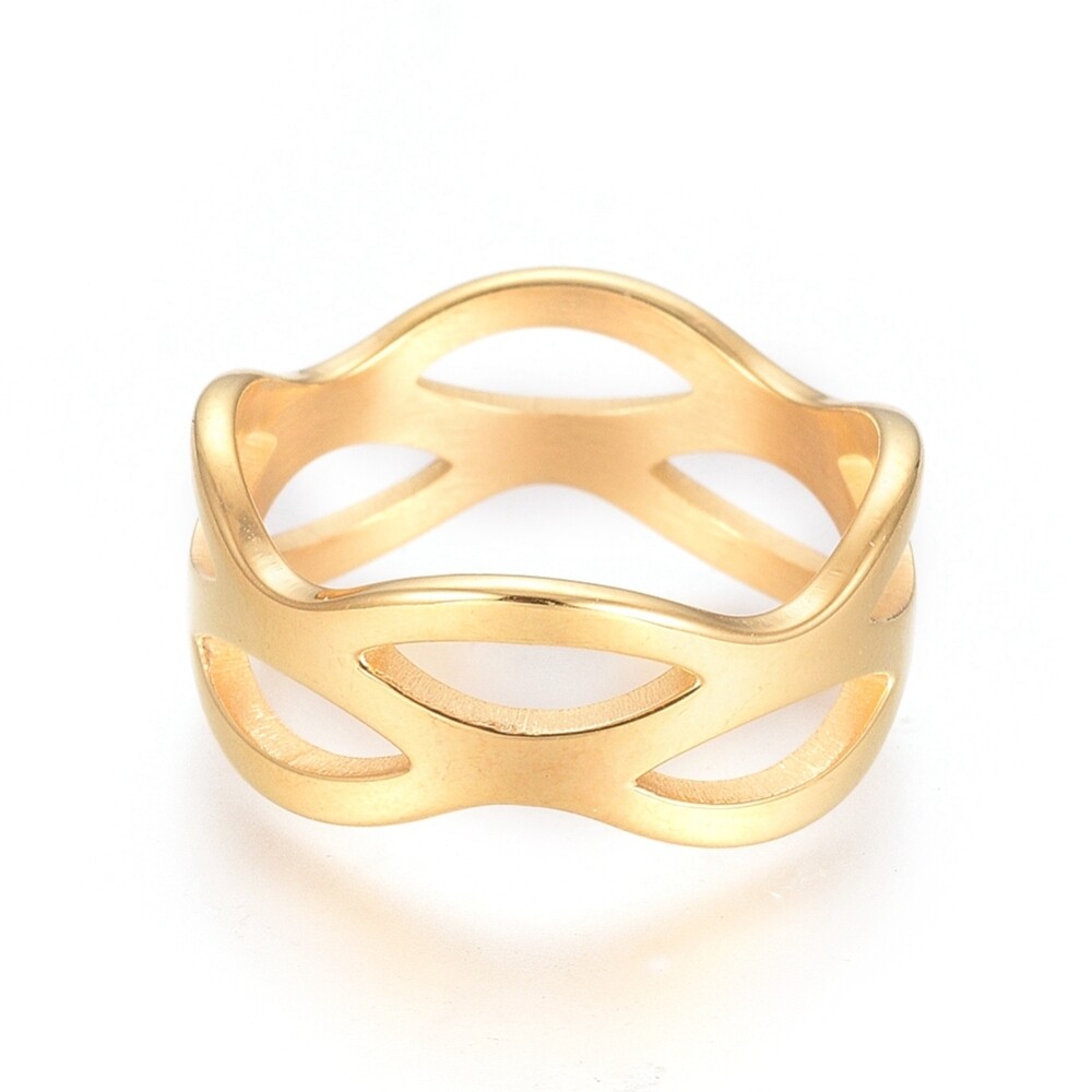 304 Stainless Steel Ring Wide Band Rings Hollow Gold Plated Size 5~8 Z685