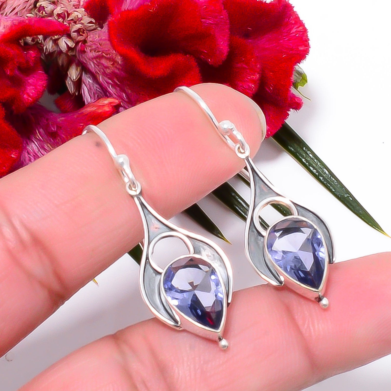 Iolite Oxidised Designer Handmade 925 Sterling Silver Earring 1.72″ Sku15
