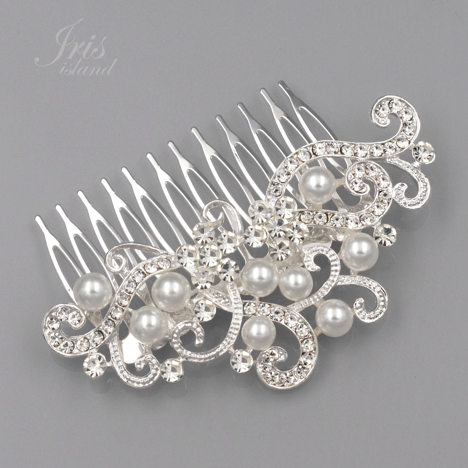 Bridal Hair Comb Pearl Crystal Headpiece Pin Wedding Accessories 06530 Silver