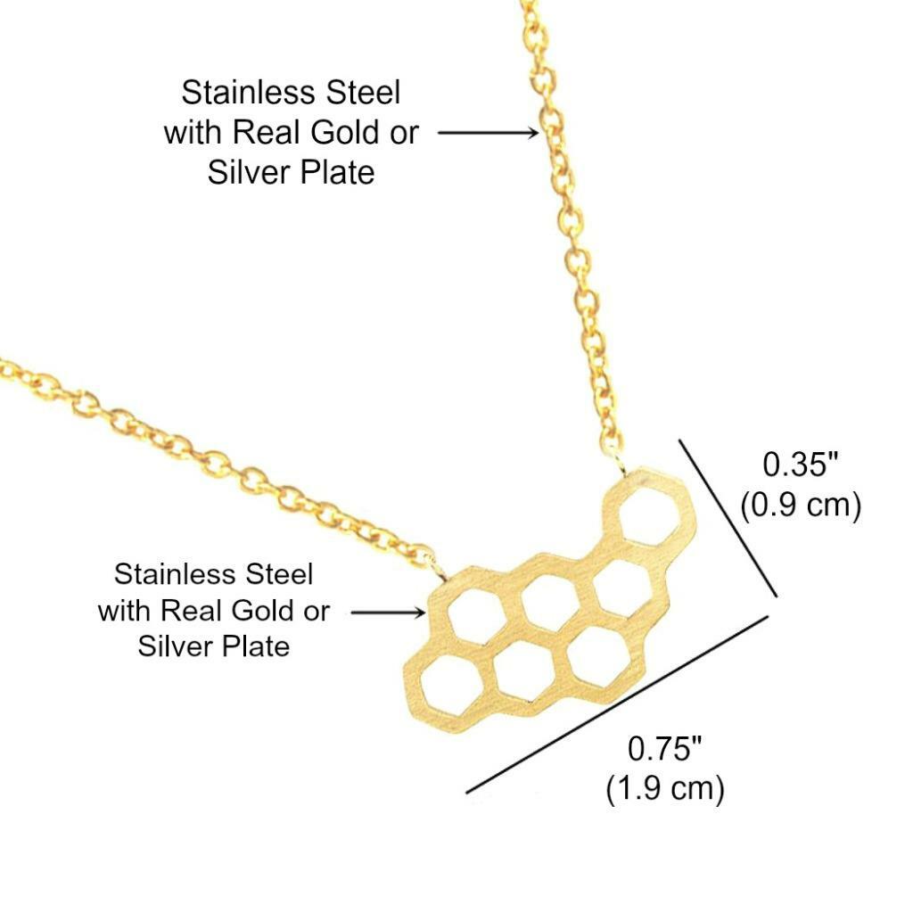 HONEY COMB NECKLACE 0.75″ Tiny Honeycomb Bee Hive Stainless Steel Gold Silver