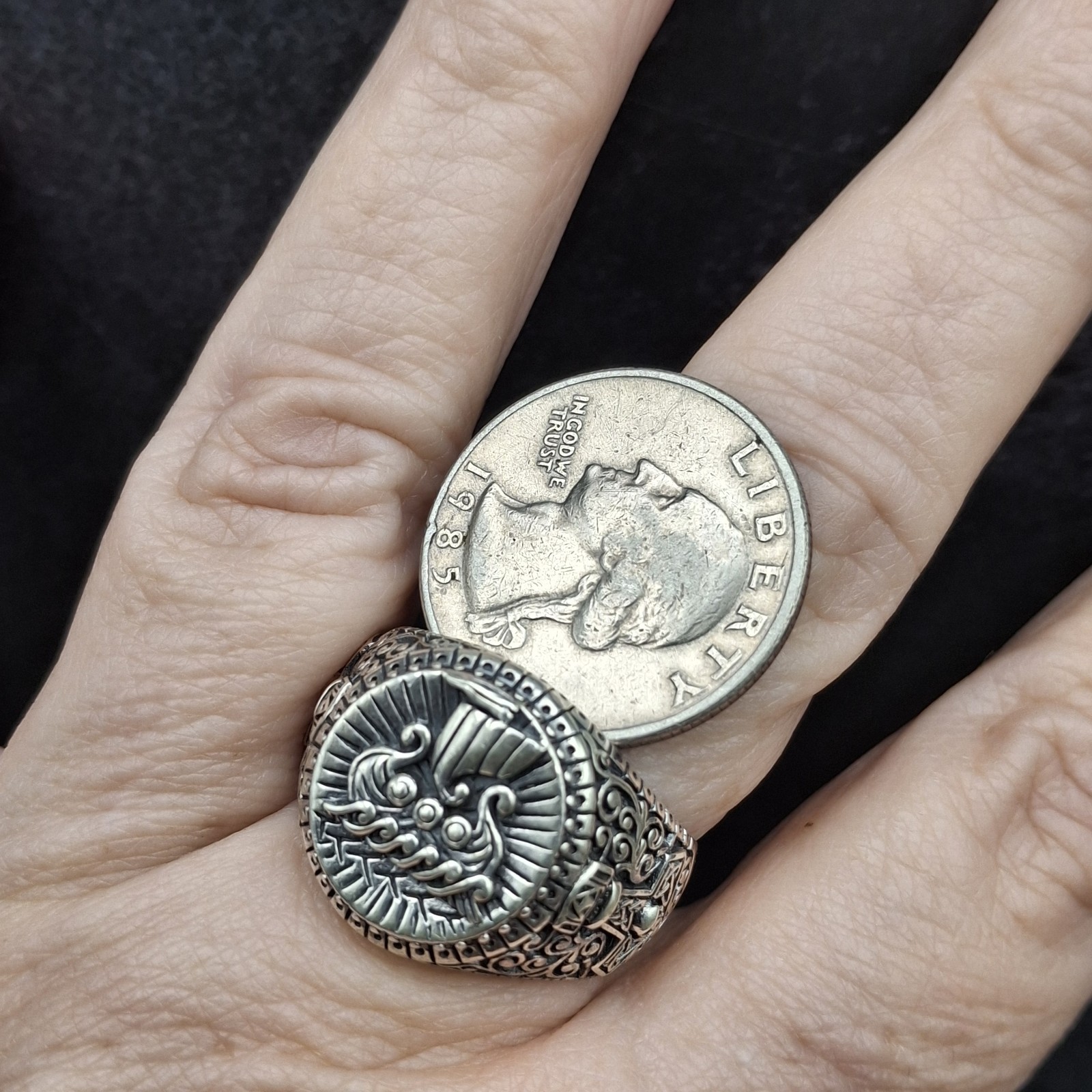 Men’s 925 Sterling Silver Viking Ship Ring Norse Longship Oxidized Sz 12.5