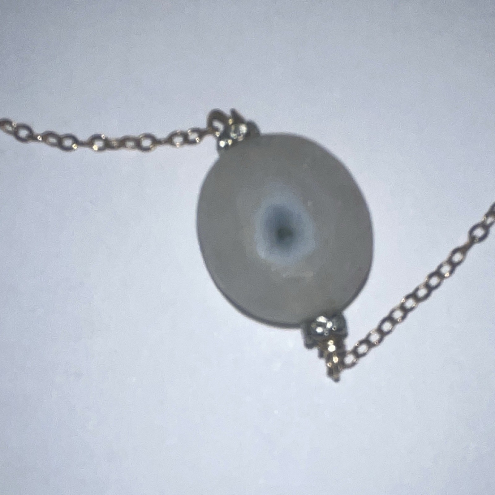 Gold Tone Cable Chain Necklace w/ Round White Agate Stone Charm Pendant