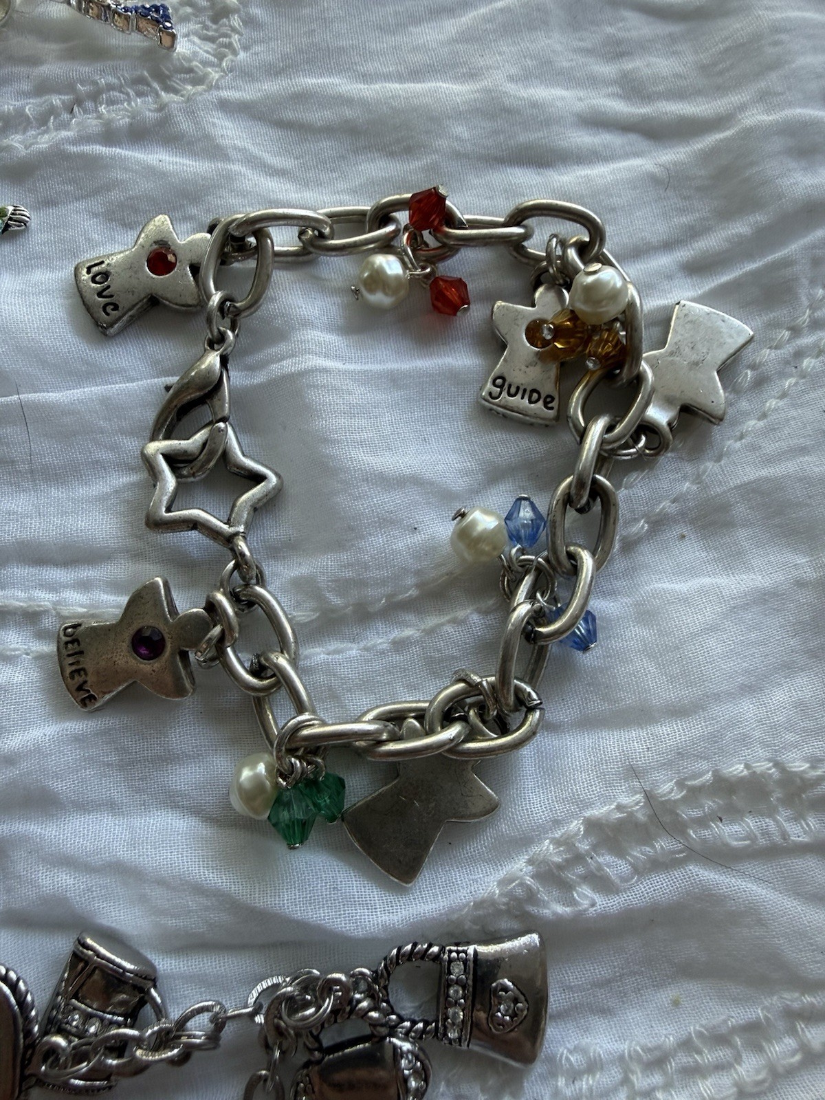 LOT OF 8 Silver Tone Charm Bracelets Chicos Da Vinci Washington DC Angel Purse