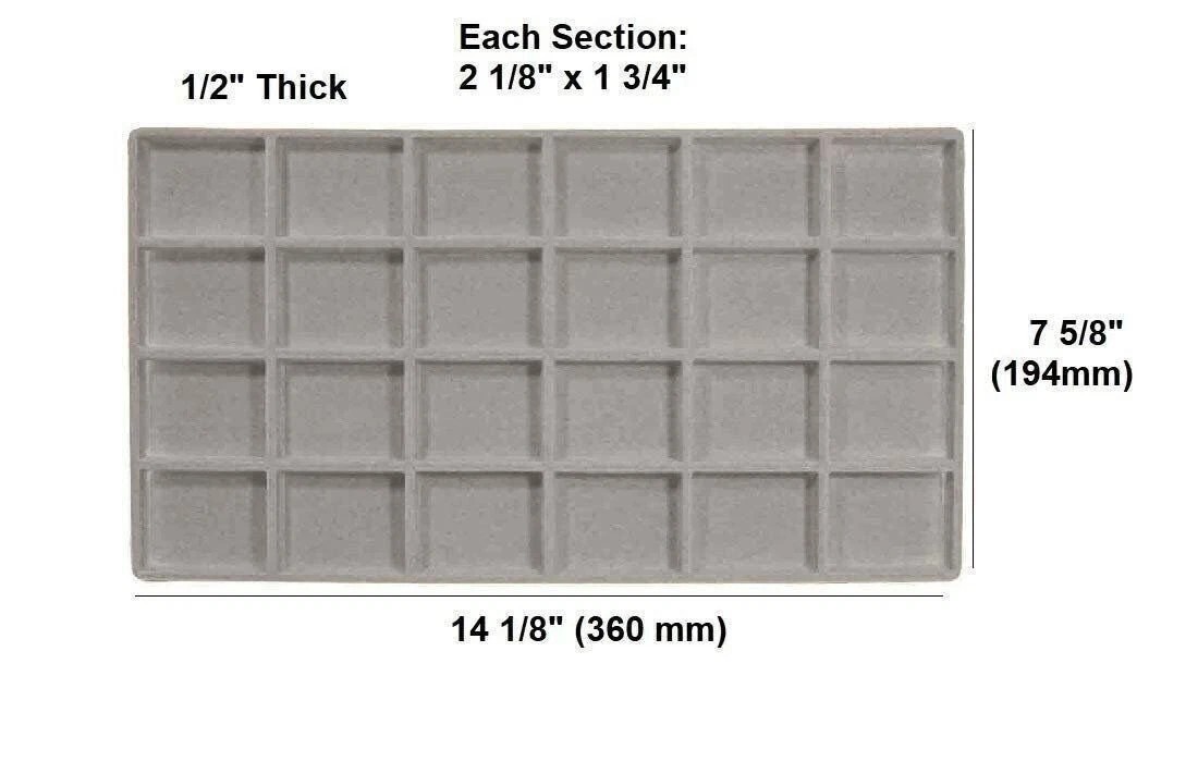 24 Slot Coin Jewelry Showcase Display Tray Flocked Inserts