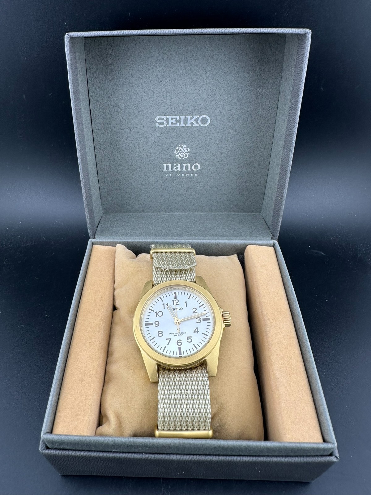 Seiko SUS Nano Universe Men’s Silver Dial Gold Tone 35mm Quartz Watch 7N01-0KL0