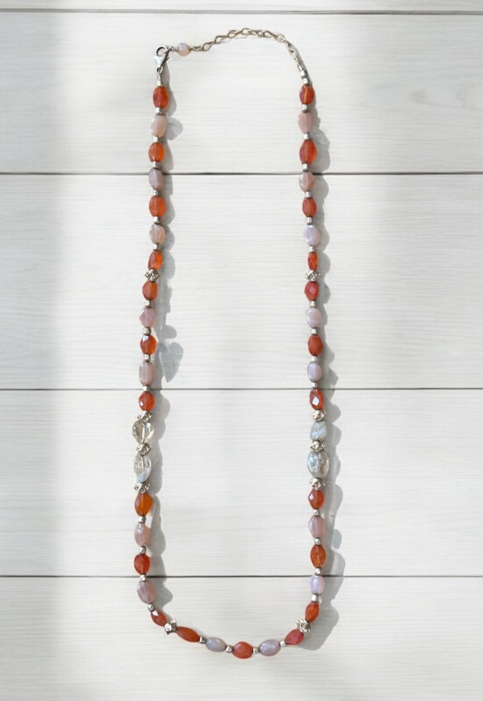 Vintage Carnelian Orange & Quartzite Beaded Necklace 14/20 Gold Fill Gold Accent