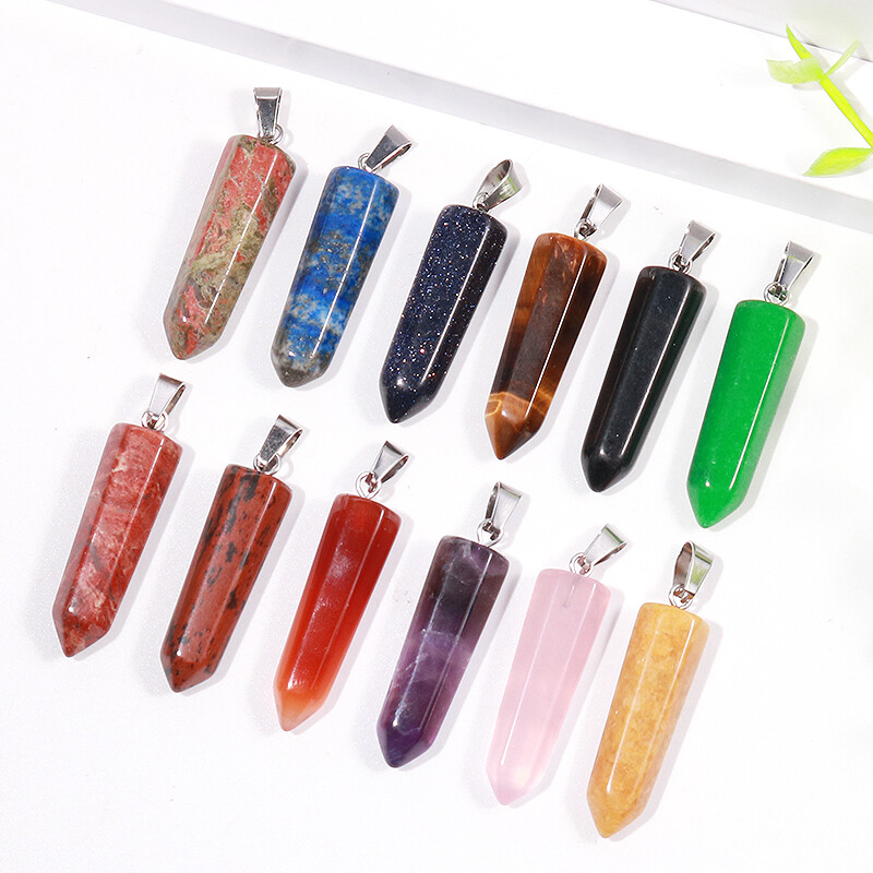 Wholesale Natural Stone Pendulum Pillar Charms Point Pendants Fashion Beads