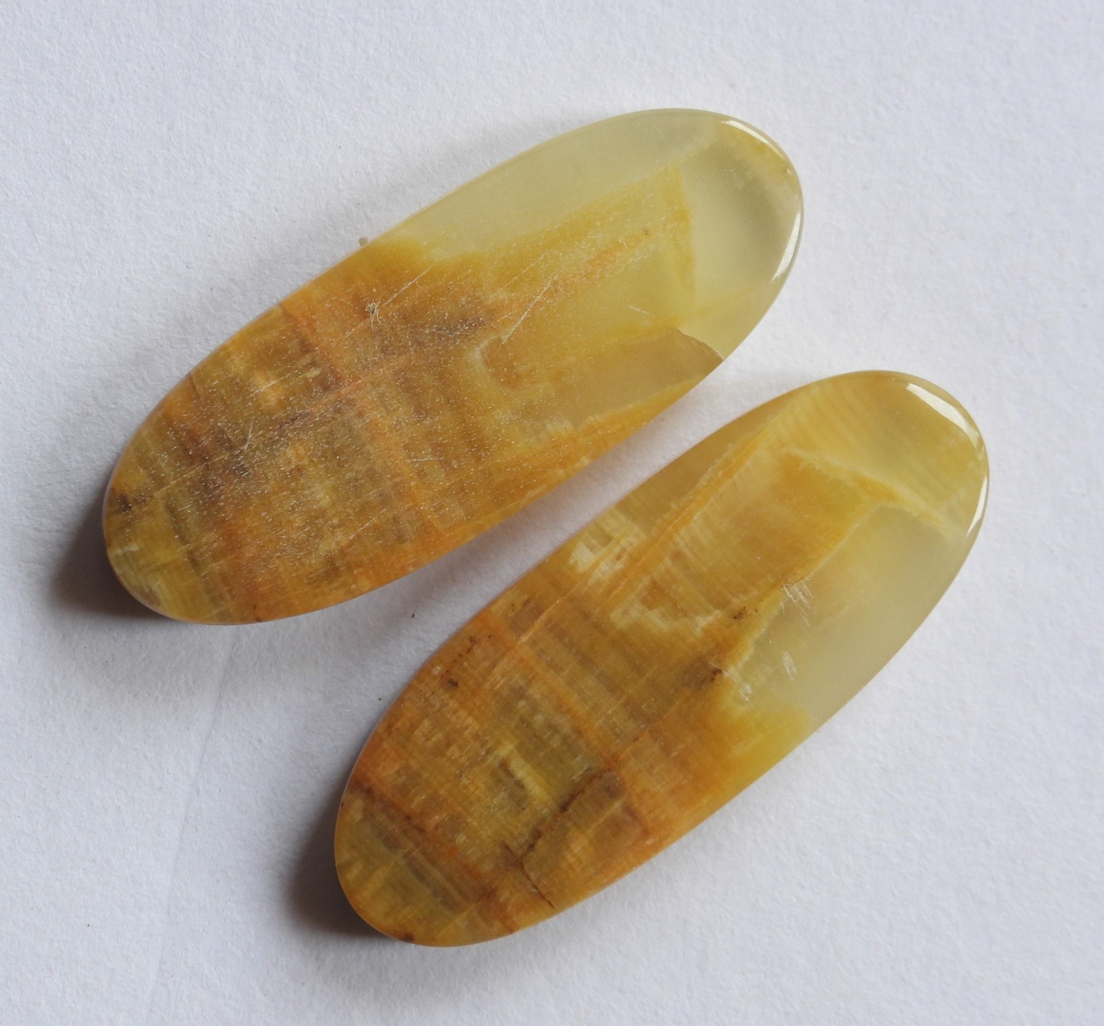 31.55 Ct Natural Yellow Calcite (30mm X 11.6mm each) Cabochon Match Pair
